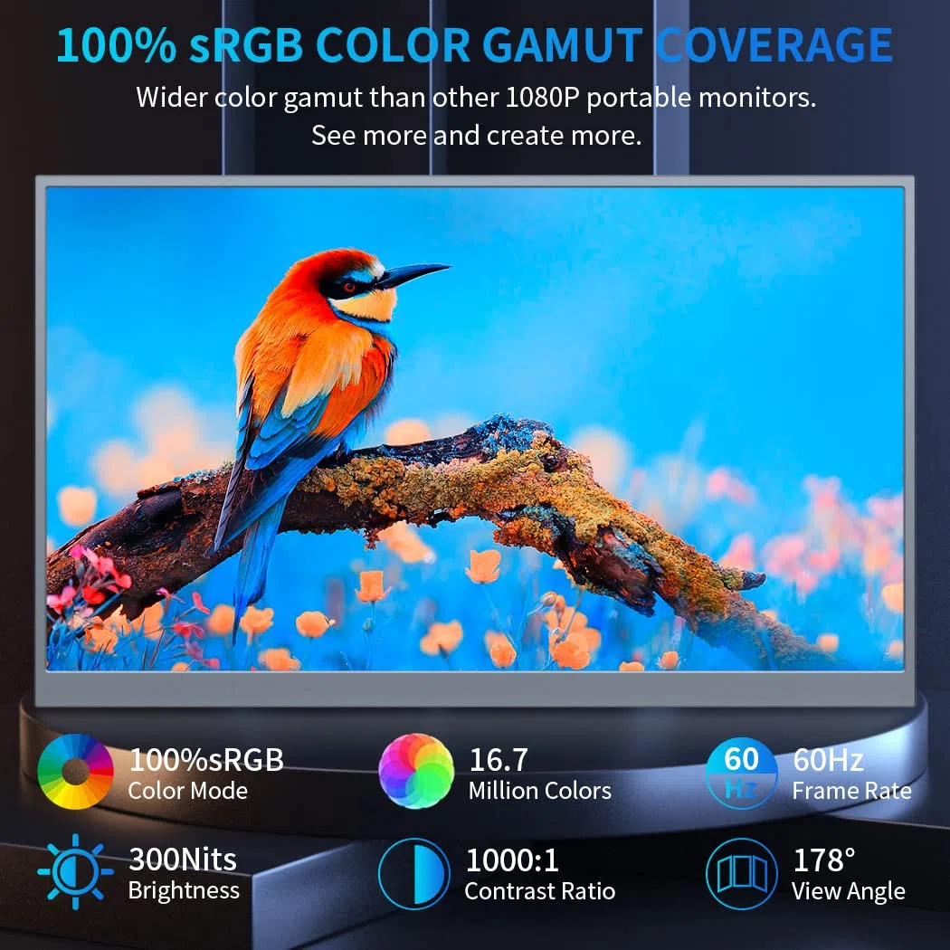 Przenośny monitor 4K OLED 4K, ekran dotykowy, 3840 x 2400, 100% wyświetlacz P3, 1 MS, pielęgnacja oczu, przenośny ekran do laptopa, Mac NUC Mini PC, konsola do gier (IPS 1920 x 1080 Nontouch