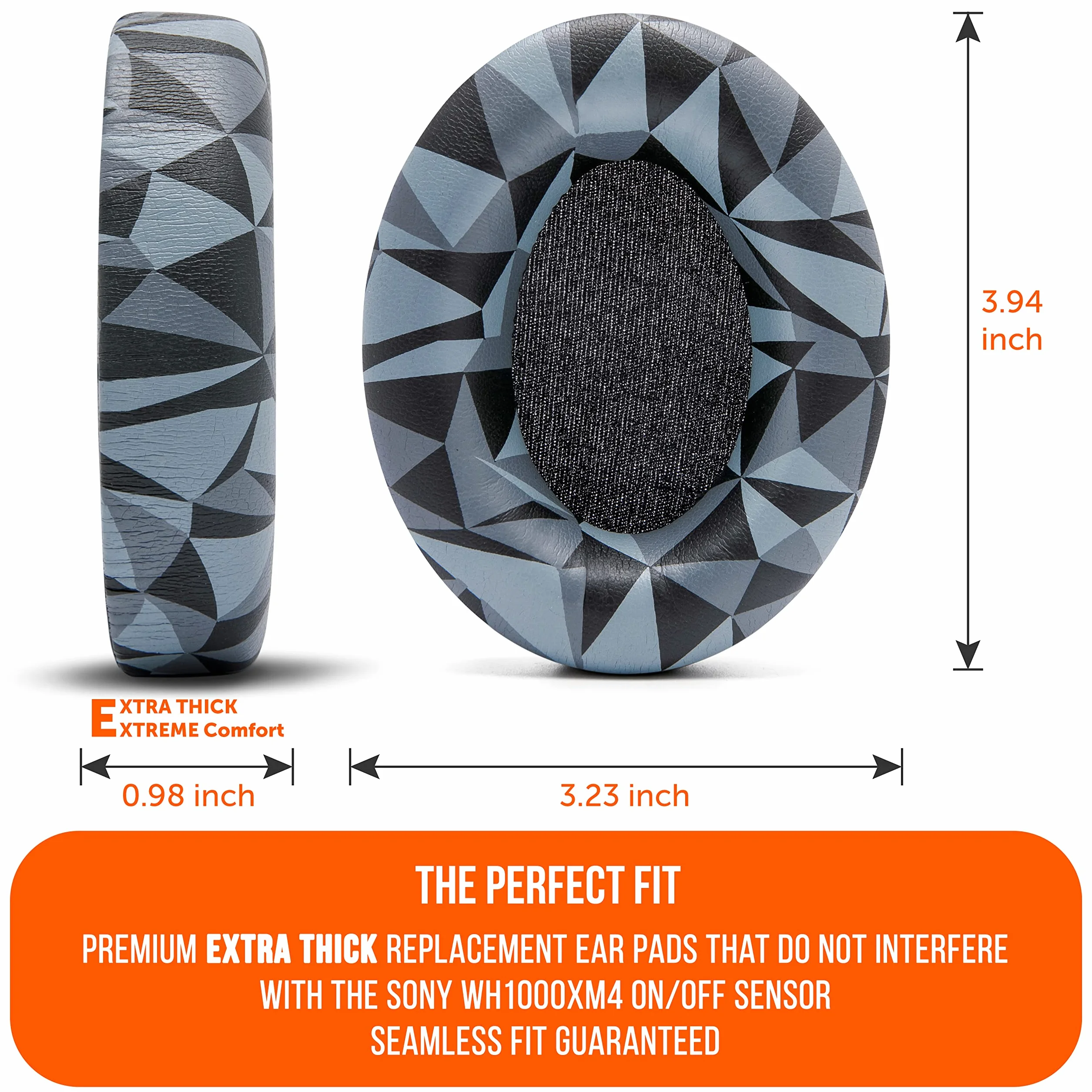 WC Wicked Cushions Extra Thick Earpads for Sony WH1000XM4 Headphones - miękkie poduszki ze skóry poliuretanowej, luksusowa pianka izolująca hałas, dodatkowa grubość bez wyłączania czujnika włączenia/wyłączenia | Geo Grey