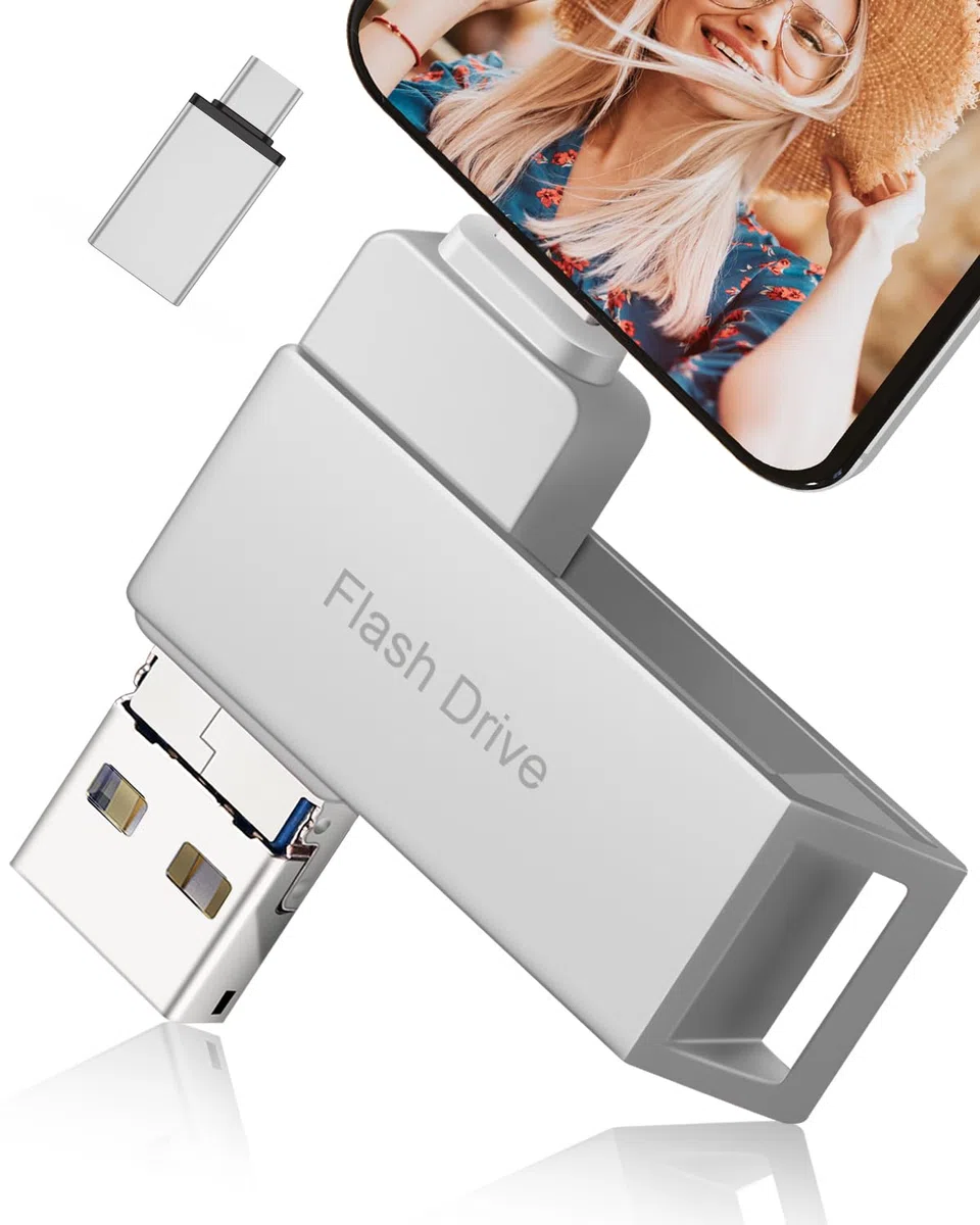 Pamięć USB do telefonu 256 GB, pamięć USB do telefonu zewnętrzna pamięć 3 w 1 USB C pamięć do zdjęć pamięć USB 3.0 dysk flash do telefonu/pad/OTG Android/Mac/PC, filmy/zdjęcia/dokument, srebrny