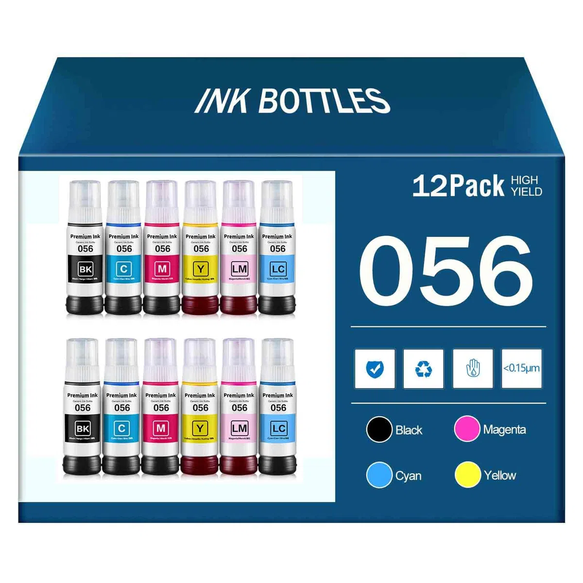 70ML 056 Butelki z tuszem do napełniania Kompatybilny zamiennik dla 056 Butelek z tuszem, wysoka wydajność Pracuj z drukarką Epson L8058 L18058, Wyraźny druk Kolorowy tusz,12Pcs-1 Set