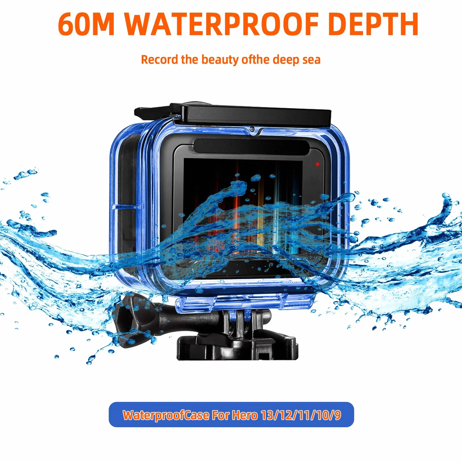Wodoodporna obudowa z filtrami nurkowymi do GoPro Hero 13/12/11/10/9 czarna - 60 m/197 stóp obudowa podwodna z czerwonymi i purpurowymi filtrami do nurkowania, nurkowania z rurką i sportów wodnych