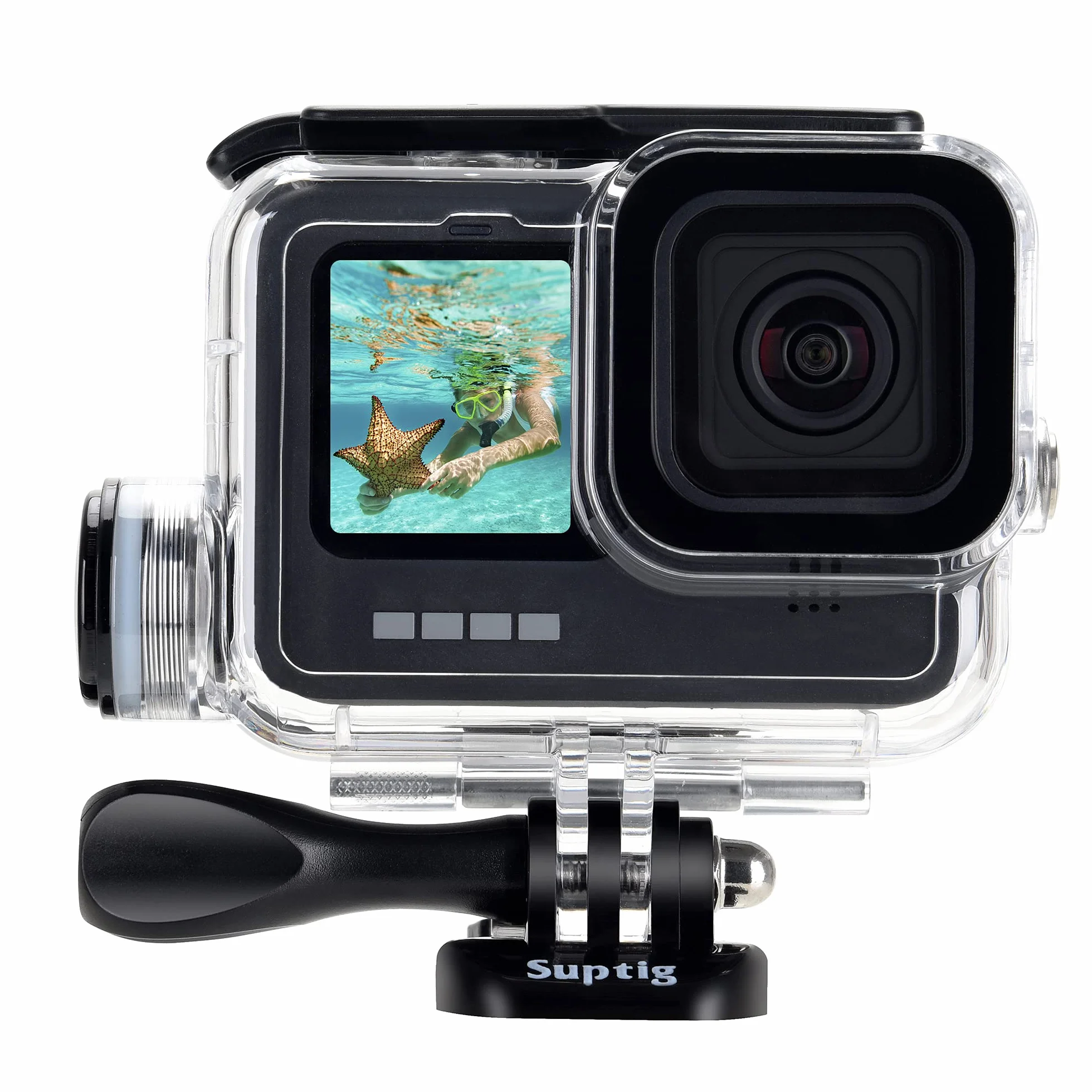 Suptig Wodoodporna obudowa wodoodporna obudowa etui nurkowe etui ładujące kompatybilne z Gopro Hero 11 Hero 10 Hero 9 czarne wodoodporne 400 m