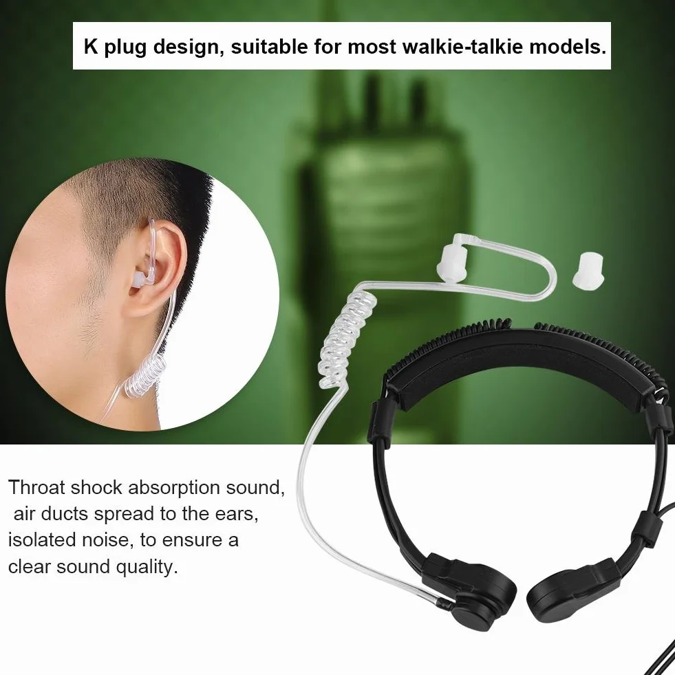 Throat Mic zestaw słuchawkowy, rura akustyczna gardło mikrofon mikrofon przewód powietrza słuchawki PTT do UV-5R BF-888S Walkie Talkie