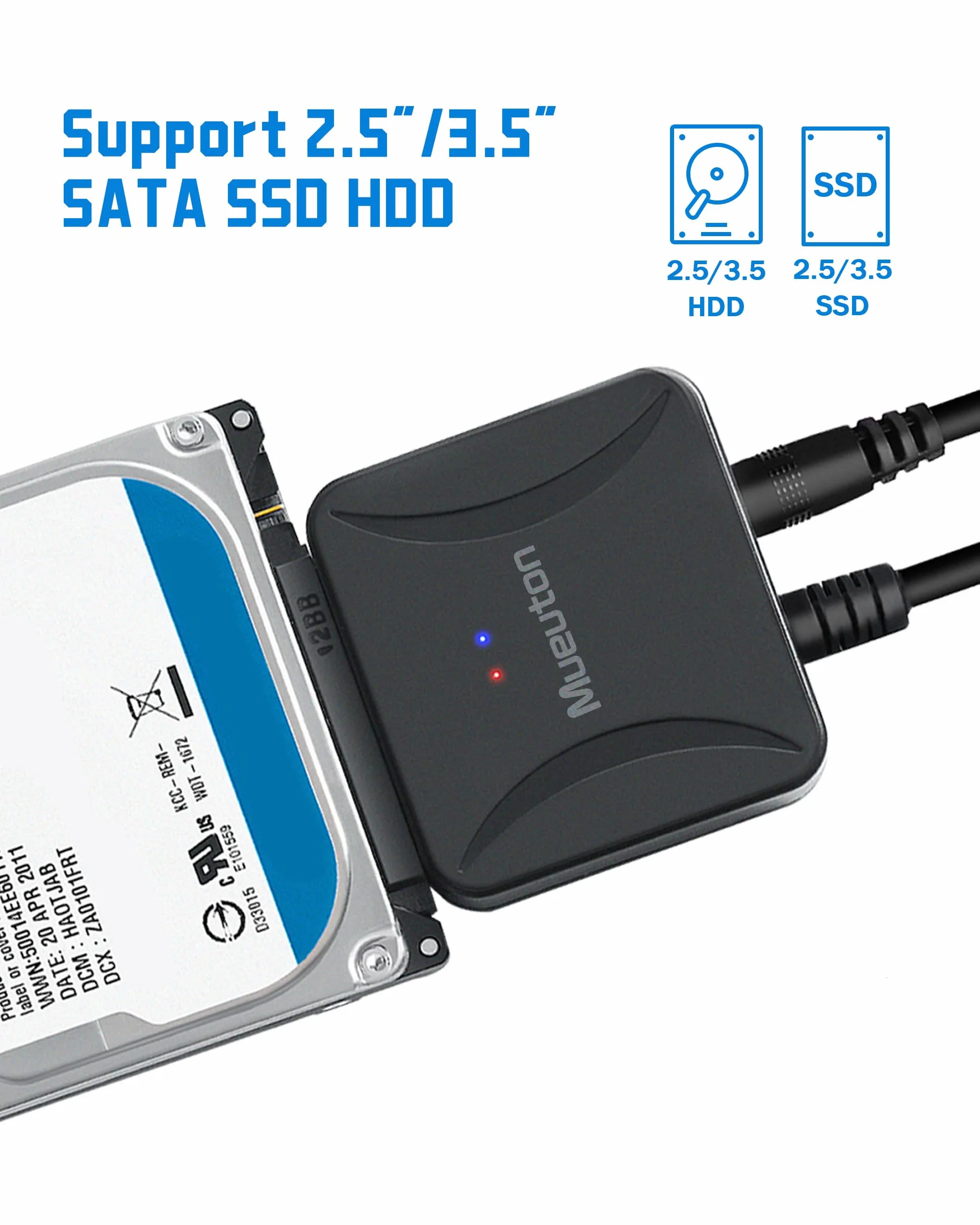 Adapter SATA USB, adapter USB na SATA, USB 3.0 do SATA III Hard Drive adapter do dysku twardego 2,5" 3,5" HDD/SSD i SATA Optical Drive z adapterem zasilania 12 V/2 A