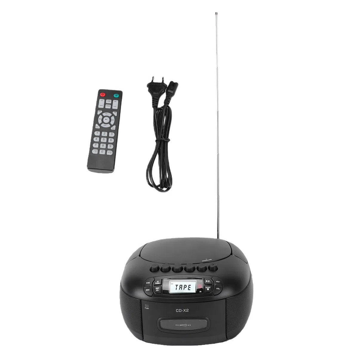 Odtwarzacz Kasetowy CD Boombox, Przenośny Odtwarzacz CD i Zestaw Odtwarzaczy Kasetowych z Bluetooth, Radiem AM FM, Wejściem USB AUX, Pilotem, Wyświetlaczem LCD, Zasilaniem (wtyczka UE)
