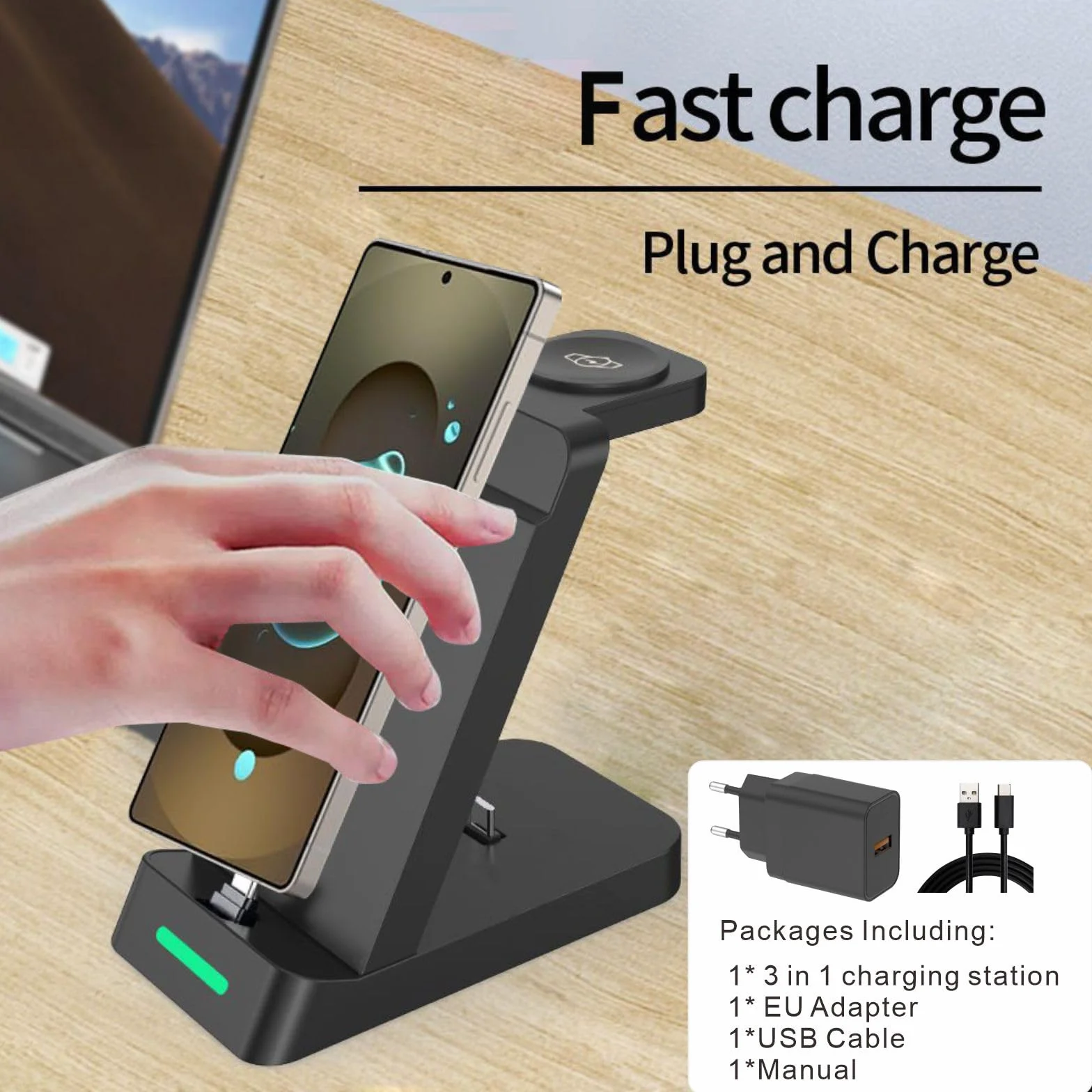Stacja szybkiego ładowania 3 w 1 do smartfonów Samsung Galaxy, zegarków i słuchawek dousznych, bardzo szybka ładowarka USB C do Samsung Galaxy S25/S24/S23/S22/21/20/Note 20/10, Galaxy Watch Ultra 8/7