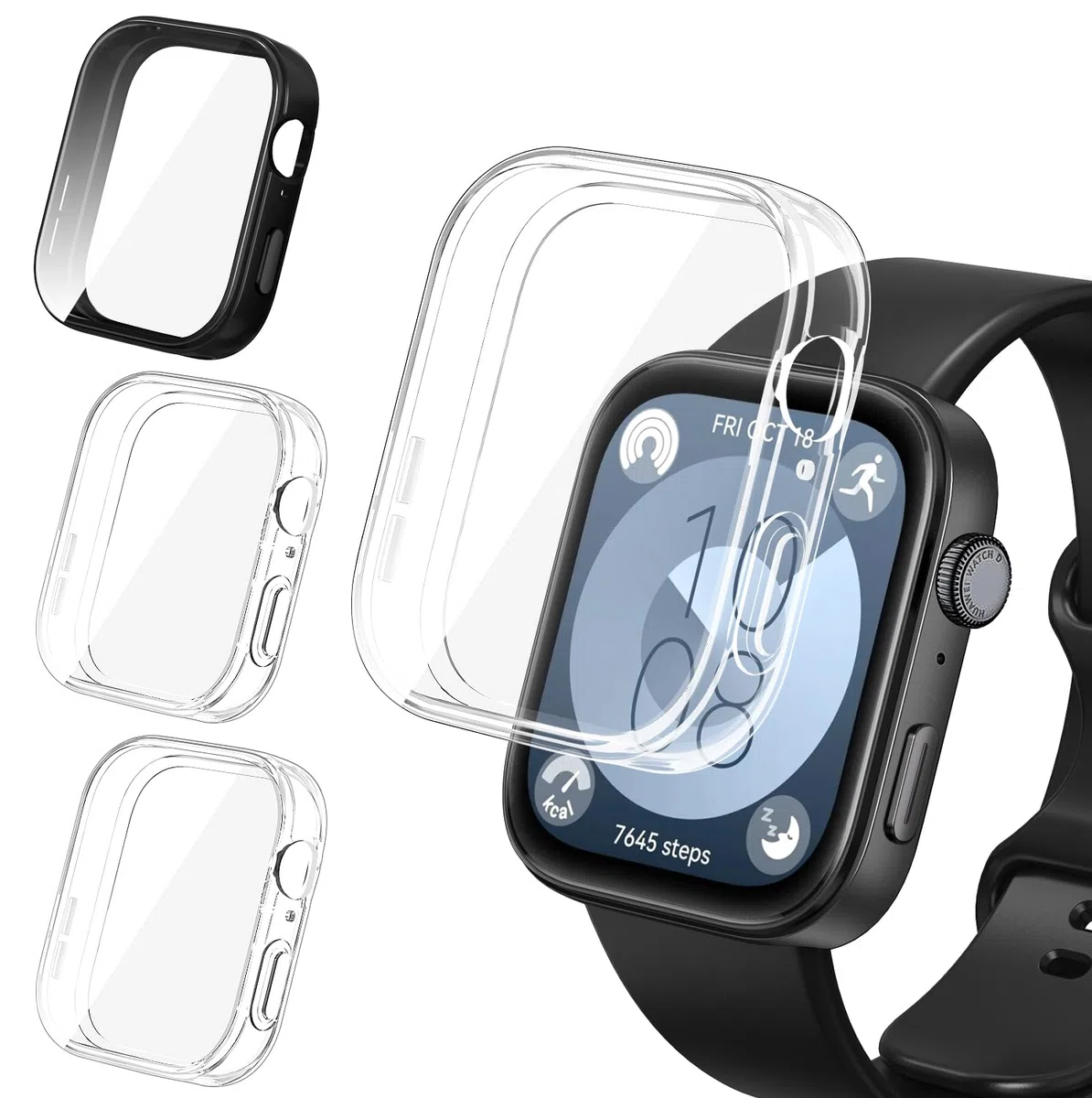 ivoler 3 sztuki etui z osłoną ekranu do Huawei Watch Fit 3, pełne etui ochronne z miękkiego TPU cienkie, odporne na wstrząsy etui odporne na zarysowania (2 przezroczyste 1 czarne)