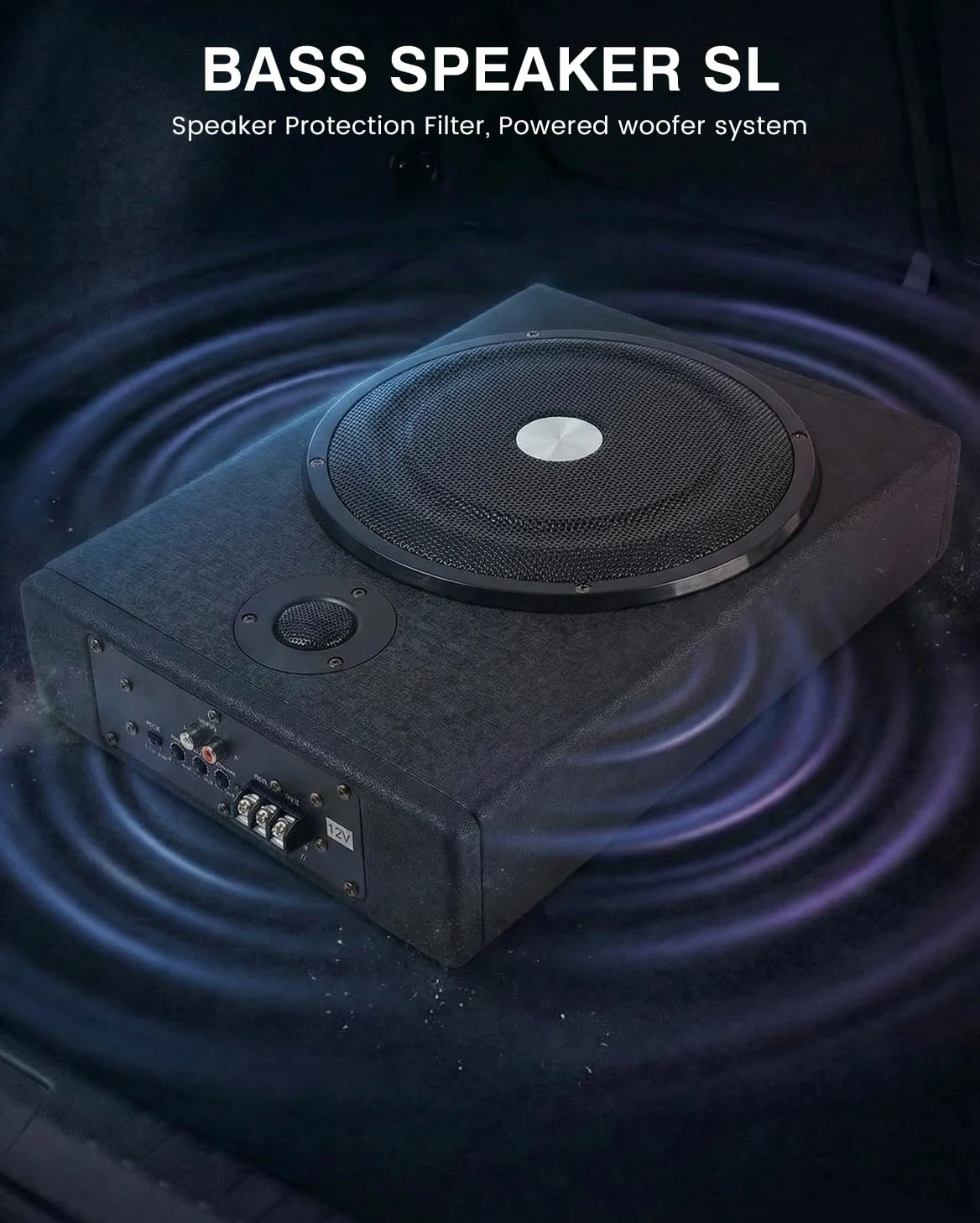 Aktywny subwoofer, ultrapłaski subwoofer samochodowy, odpowiedni do samochodu/ciężarówki, ze zintegrowanym wzmacniaczem, możliwość montażu pod siedzeniami, maksymalna moc 1500 W, kompaktowy