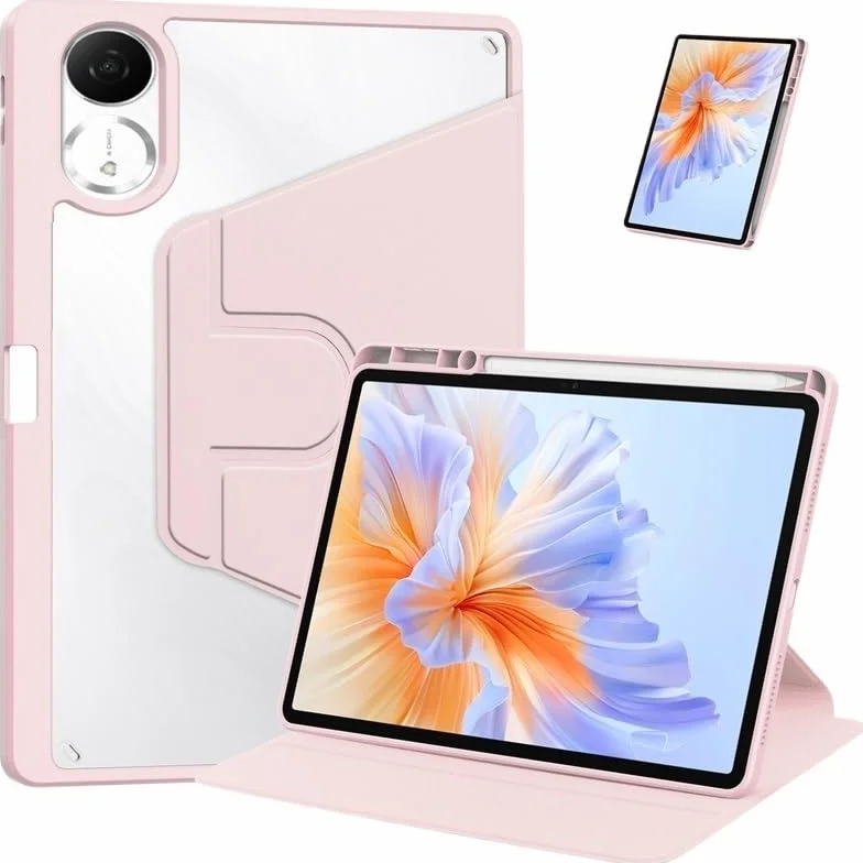 360° Rotation PU Leather Tablet Case Suitable For Lenovo Yoga Tab 2025 11.1" TB-710FU Acrylic Hard Cover With Pen Holder(Pink)