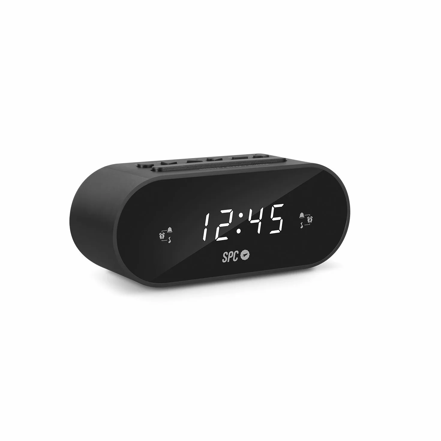 SPC FRODI – kompaktowy budzik radiowy z wyświetlaczem LED, radio FM, pamięć 10 i 2 funkcje alarmu, budzik radiowy, czarny