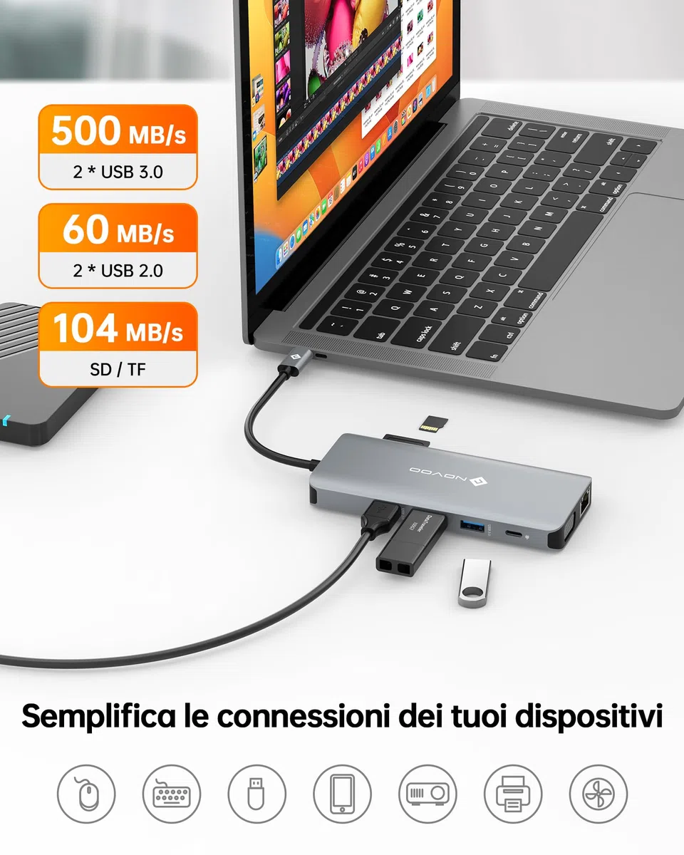 NOVOO USB C Hub z 2 portami HDMI, 11 in 1 portami stacji dokującej typu C do laptopa, RJ45 Gigabit Ethernet, 2 USB 3.0, 2 USB 2.0, VGA, Type C 100W PD, kartami SD/TF Kompatybilny z MacBook Pro/Air