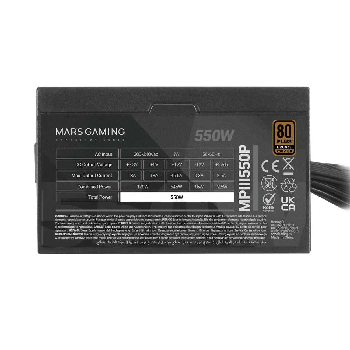 Mars Gaming MPIII550P ATX 550W Zasilacz, 80 Plus Bronze, Czarny