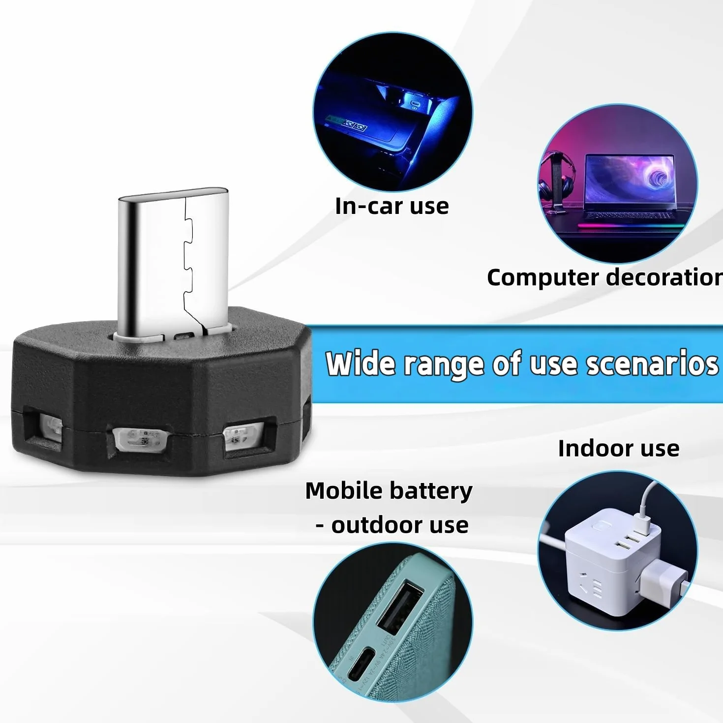 2 sztuki oświetlenia USB typu C, 8 kolorów, RGB, mini USB, światło LED z ustawieniem trybu, oświetlenie wewnętrzne USB do samochodu, laptopa, sypialni i na kemping