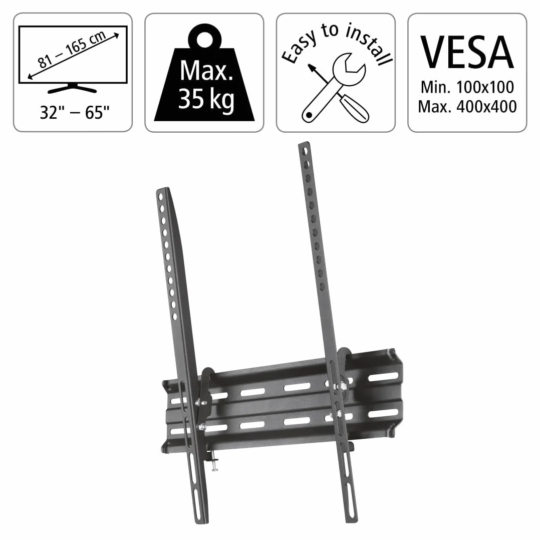 Hama Uchwyt ścienny do telewizora (płaski, 65",VESA 400x400, LCD/LED, do TV, na ścianie, pochyły, stalowy, maks. udźwig 35 kg, zawiasy ścienne) czarny
