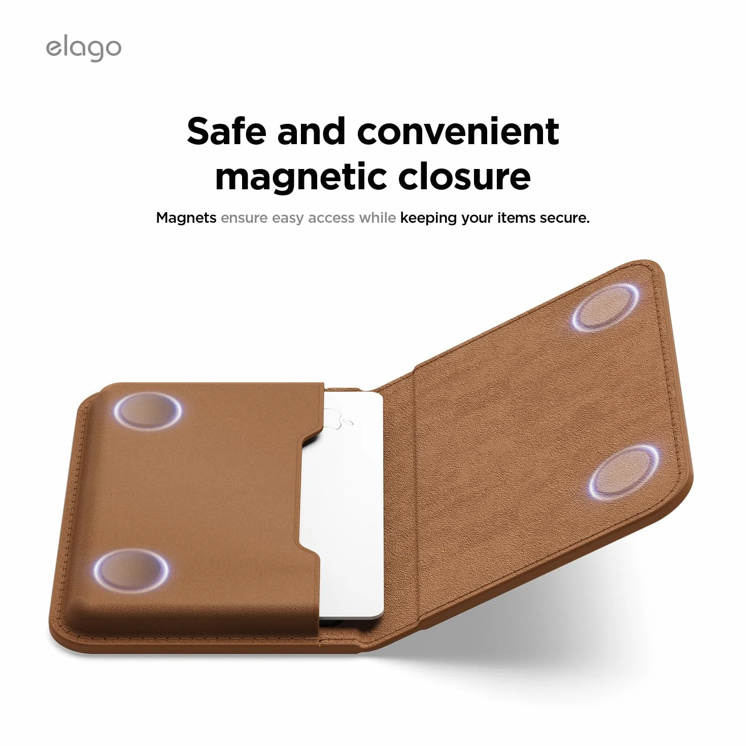 elago Magnetyczny Portfel ze Skóry Wegańskiej, Etui na Karty (3 Karty) Kompatybilny z MagSafe – Bezpieczny Portfel na Telefon, Ochrona przed Zarysowaniami i Uszkodzeniami (Brązowy)