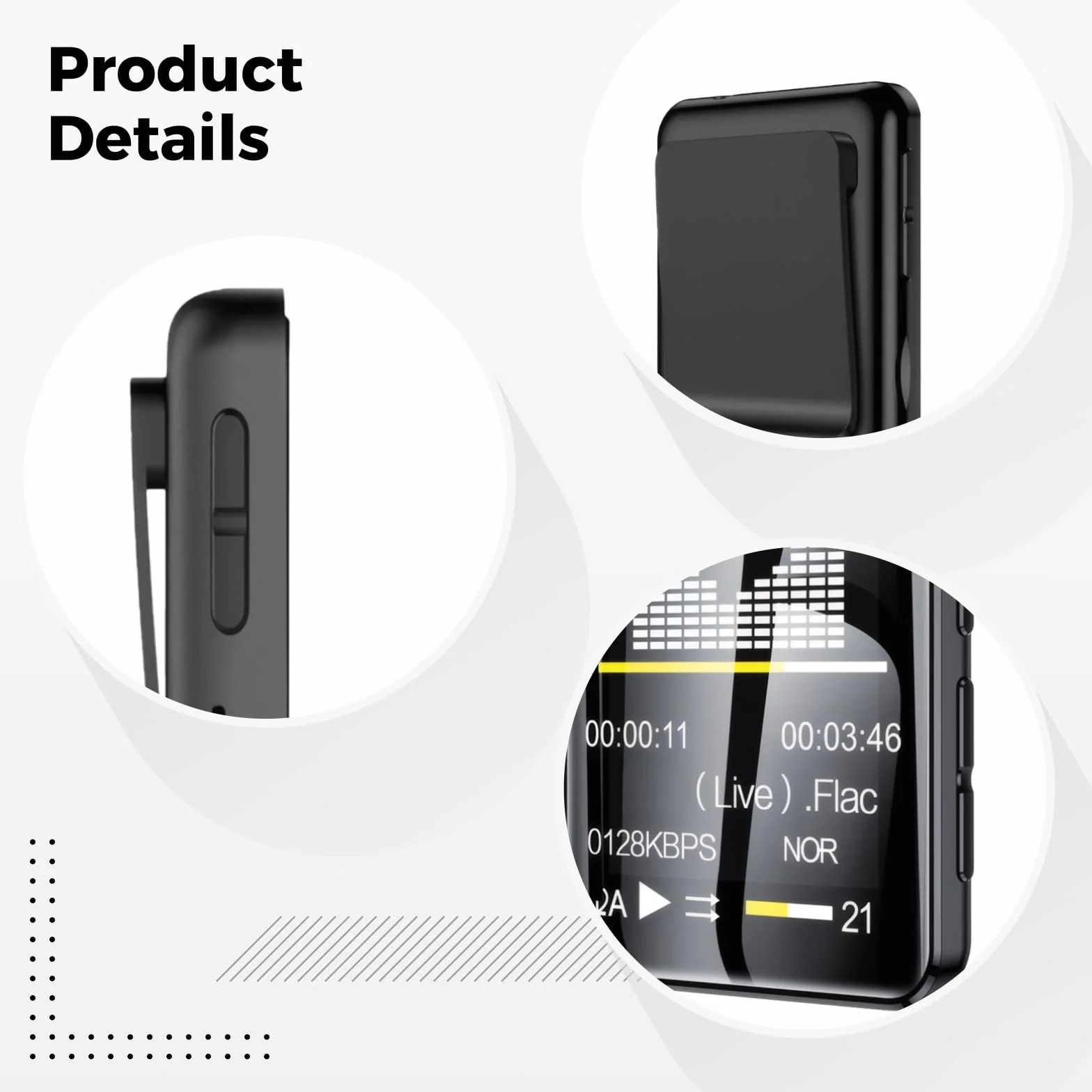 Generic Odtwarzacz MP3 128 GB dla młodzieży, bezprzewodowy 5.3, dźwięk Hifi, mini odtwarzacz muzyki, ekran dotykowy, stop cynku, zawiera słuchawki i kabel do transmisji danych