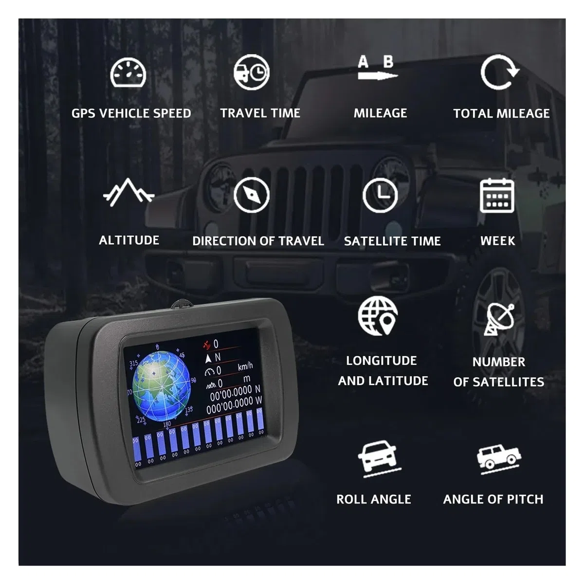 A65 Wyświetlacz Head Up GPS Off-road Wielofunkcyjny Sygnał Satelitarny OBD HUD Cyfrowy Wyświetlacz Miernik Kompas Inklinometr Prędkościomierz dla wszystkich pojazdów(OBD)