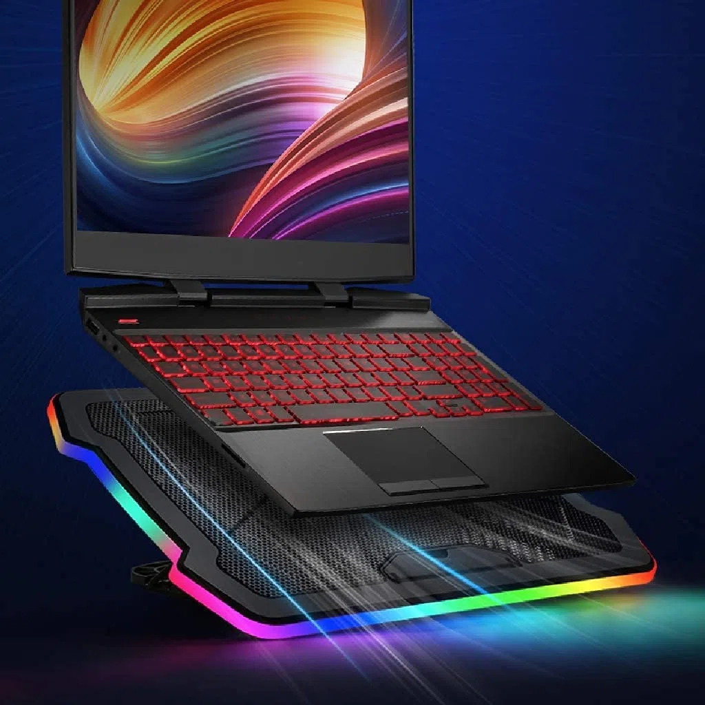 Chłodnica do Laptopa Podkładka Chłodząca Do Laptopa RGB Z Podświetleniem LED Gaming Laptop Cooler Wentylator USB Bardzo Stabilna Cicha Podstawka Pod Kompatybilna 17" Stojak na laptopa,Wentylowany