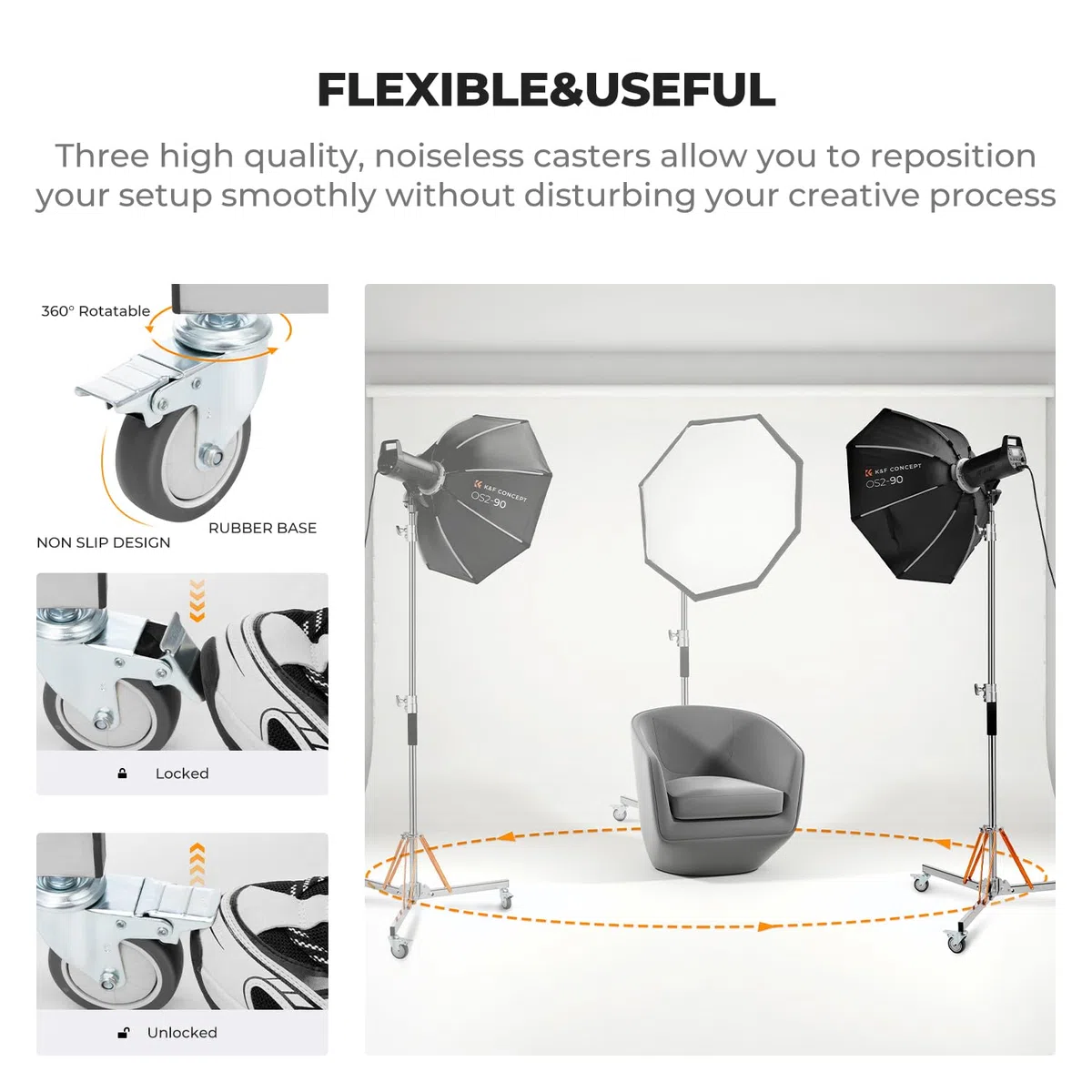 K&F CONCEPT Fotograficzny statyw świetlny z rolkami