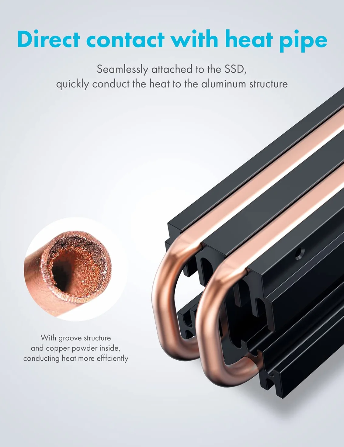 GRAUGEAR G-M2HS03-F chłodnica Heatpipe M.2 NVMe 2280 aktywny wentylator PWM 25 mm miedziana rura cieplna