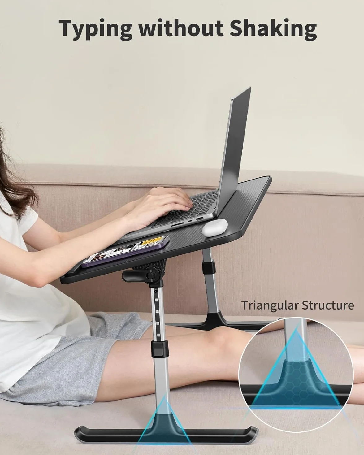 SAIJI regulowany stojak na laptopa 5 wysokości 4 kąty składany stół na łóżko 60 x 33 cm do 17 cali