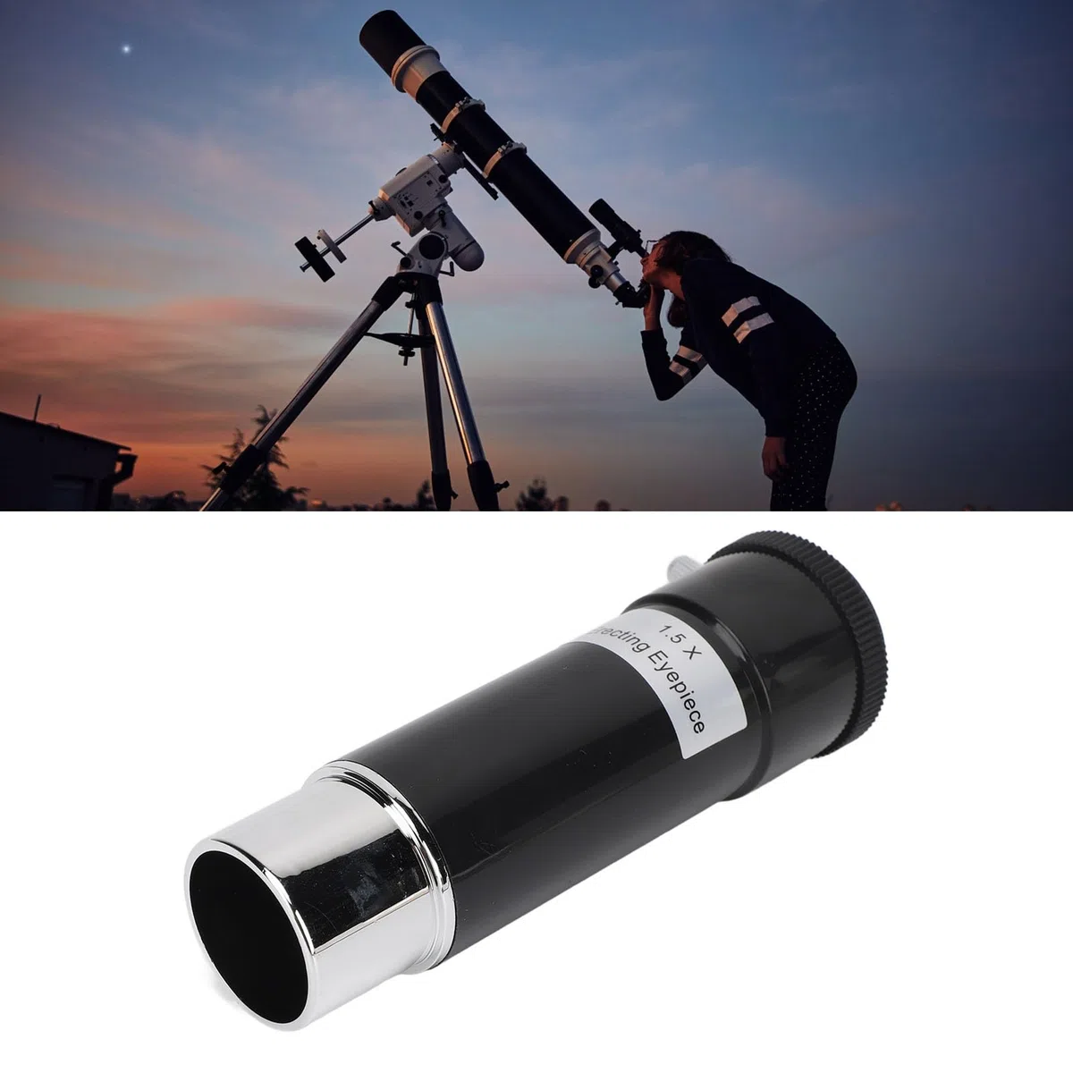 Soczewka Barlowa 1,5X, Soczewki Barlowa do Teleskopów z Dwiema Osłonami Przeciwpyłowymi, Akcesoria do Teleskopów 1,25 Cala do zastosowań Astronomicznych i Fotograficznych