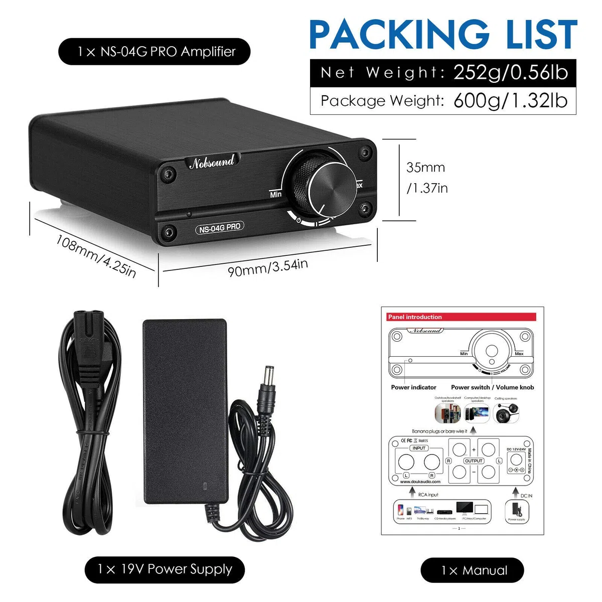 Nobsound, HiFi Mini Dual TPA3116 cyfrowy wzmacniacz stereo wysokiej jakości kanał 2.0 100 W x 2 z przedwzmacniaczem NE5532P, czarny