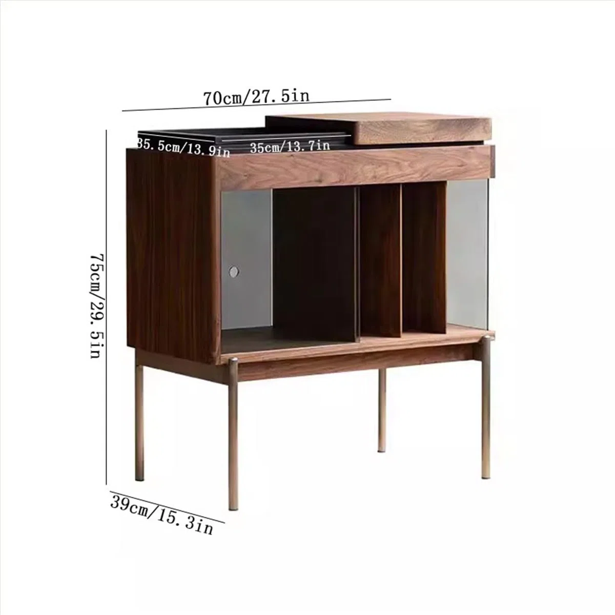 Stojak na płyty Drewniana szafka boczna na płyty winylowe w stylu retro minimalistycznym z przesuwanymi szybami przechowywania