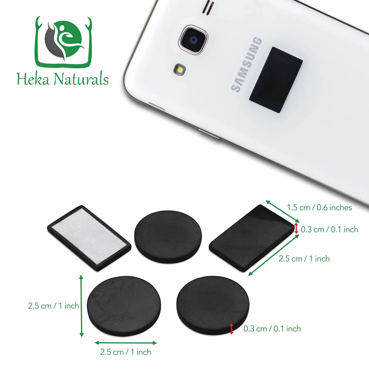 Heka Naturals Shungite Płyty do telefonów komórkowych, naklejki antypromieniowe wykonane z shungitu do użytku na telefonie komórkowym i innych urządzeniach elektronicznych (Circle)