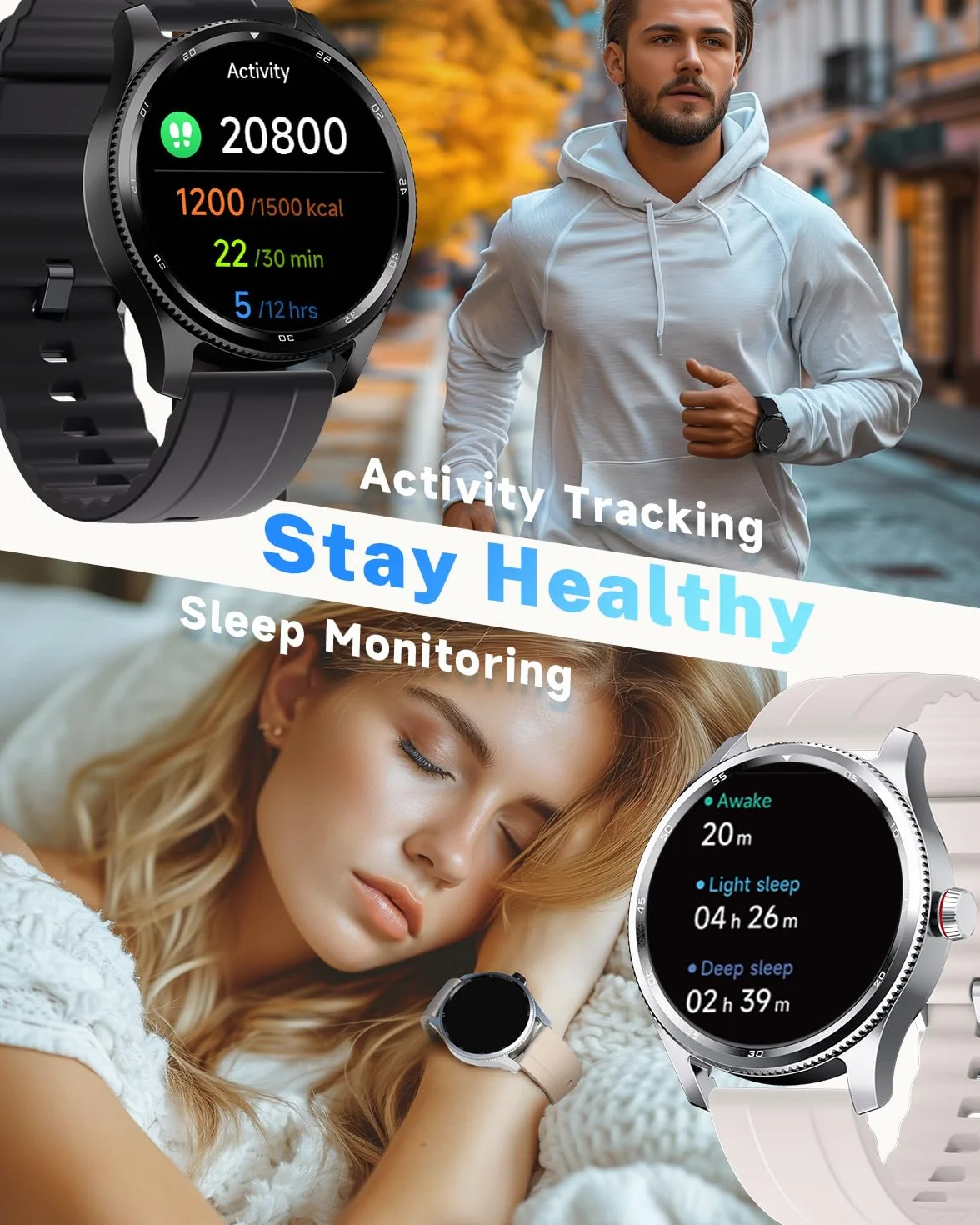 TOOBUR Inteligentny zegarek dla mężczyzn i kobiet, metalowa ramka z krokomierzem, smartwatch 100 sportowych, odpowiadanie za połączenie telefoniczne i pulsometr, wodoodporny IP68 do pływania