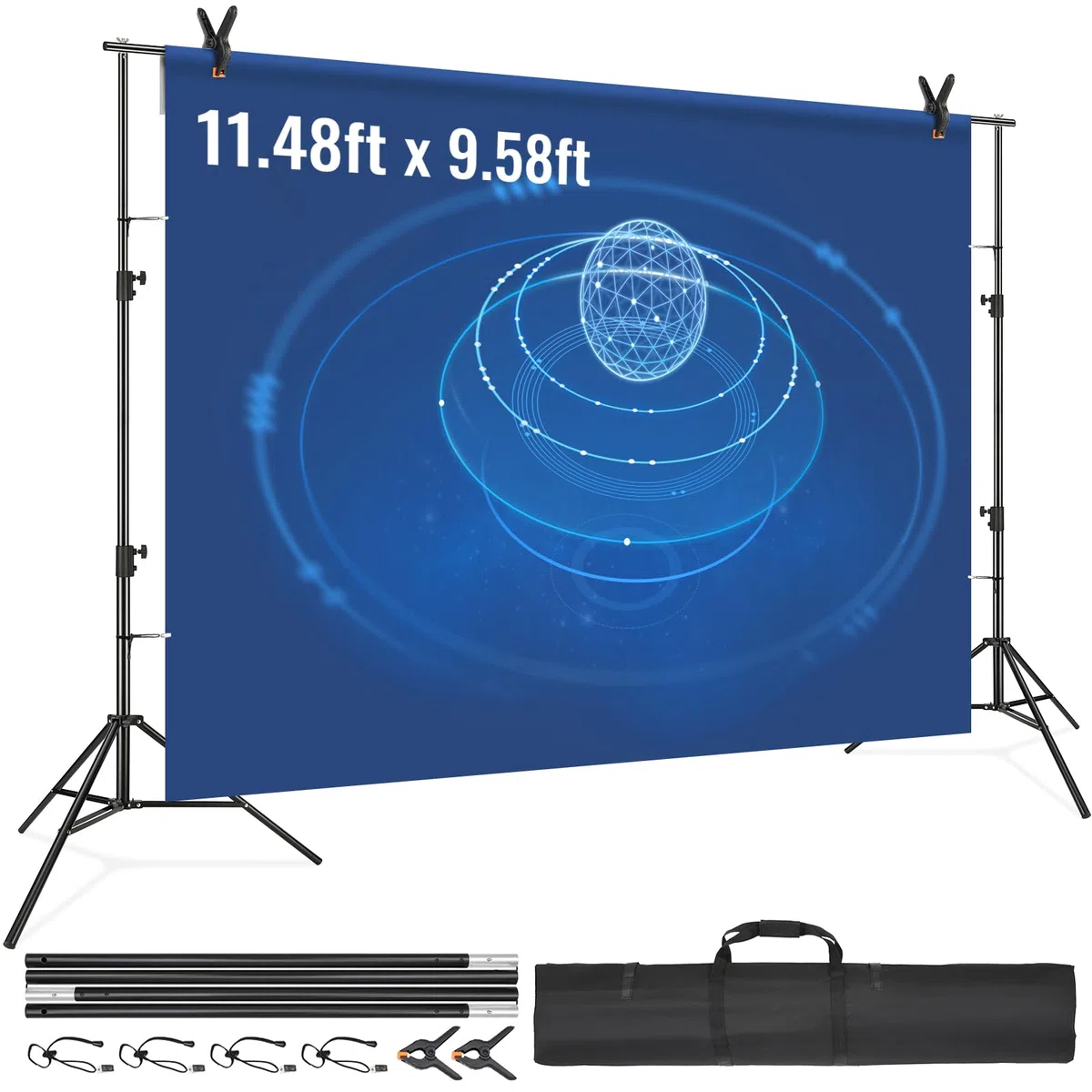 VEVOR 11,5 x 9,6 stóp Heavy Duty stojak na tło, regulowany stojak fotograficzny w tle, system wsparcia tła z 6 klamerkami i torbą na ramię, na imprezę, ślub, wyświetlacz, zdjęcie