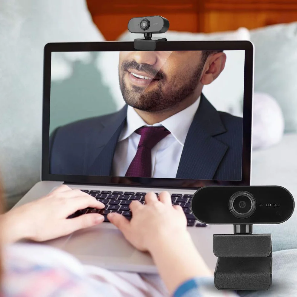 Kamera Internetowa USB 1080P z Mikrofonem, Obrót 360 Stopni, do Wideokonferencji (Czarny)