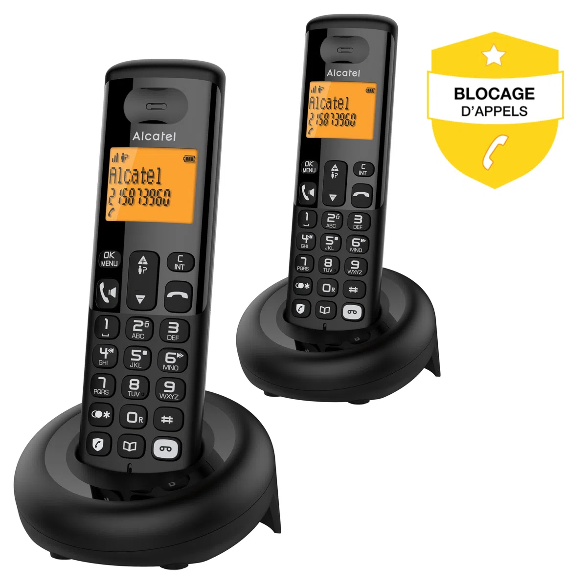 ALCATEL E260 S. Voice Duo – bezprzewodowy telefon DECT z automatyczną sekretarką – duży podświetlany wyświetlacz – zestaw głośnomówiący – blokowanie niechcianych połączeń – 2 części mobilne – czarny