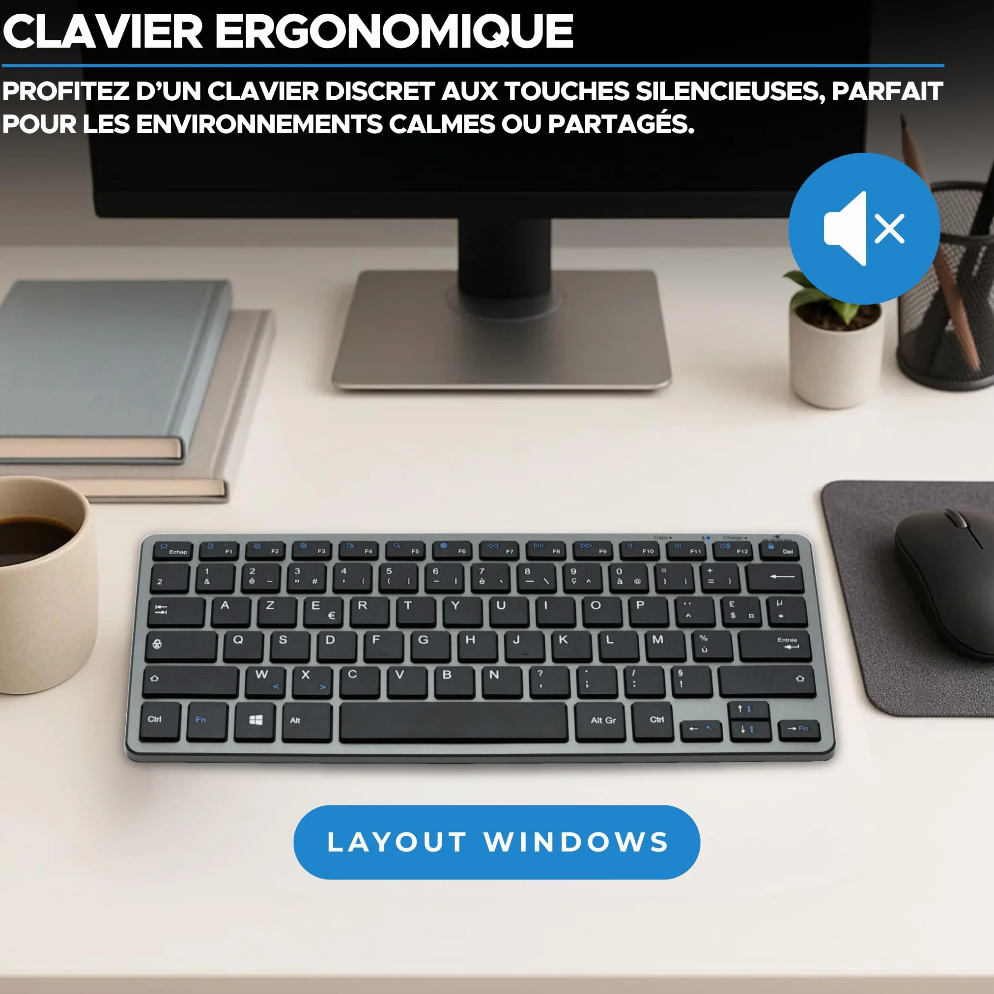 Bezprzewodowa klawiatura Bluetooth mini Azerty cicha lekka 90h ładowalna USB C 14 skrótów multimedialnych biała