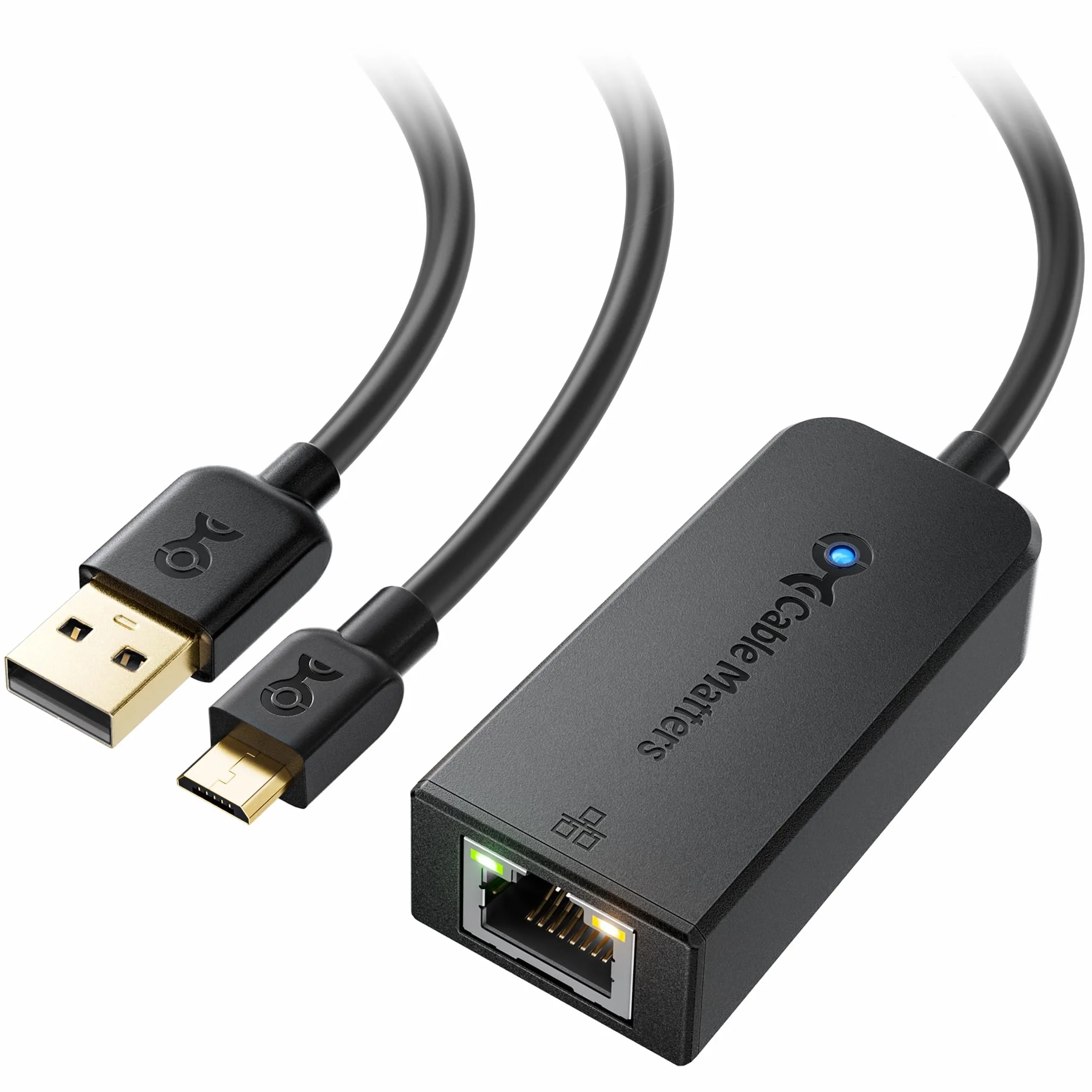 Cable Matters Adapter Micro USB do Ethernet do 480 Mb/s dla urządzeń do transmisji strumieniowej, w tym Chromecast, Google Home Mini i nie tylko - niezgodny z urządzeniem Roku