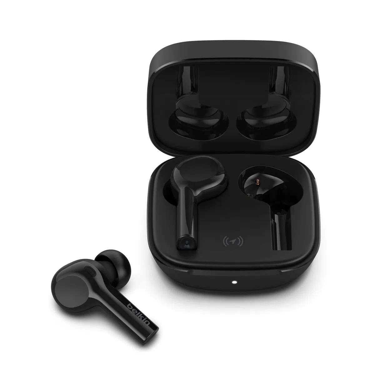 Belkin Słuchawki bezprzewodowe Bluetooth, prawdziwie bezprzewodowe słuchawki SOUNDFORM Freedom z etui do ładowania, odporność na pot i wodę IPX5, głębokie basy, do telefonów iPhone, Android – czarne