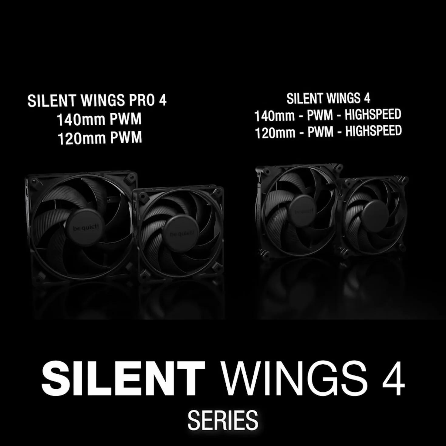be quiet! Silent Wings Pro 4 120 mm PWM Wentylator, zoptymalizowane łopatki wentylatora, wyjątkowo wysoka wydajność, przełącznik Speed Switch do ustawiania maksymalnej prędkości PWM, czarny, BL098