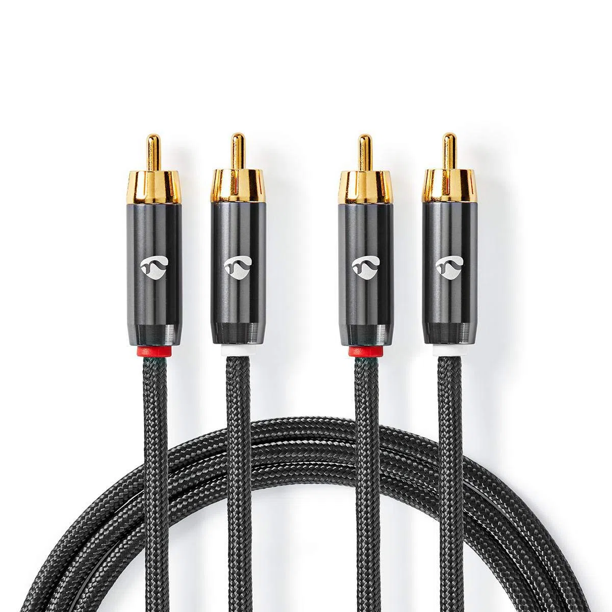 Nedis - Kabel audio stereo - wtyk RCA - pozłacany - 2 m - okrągły - antracyt/szary