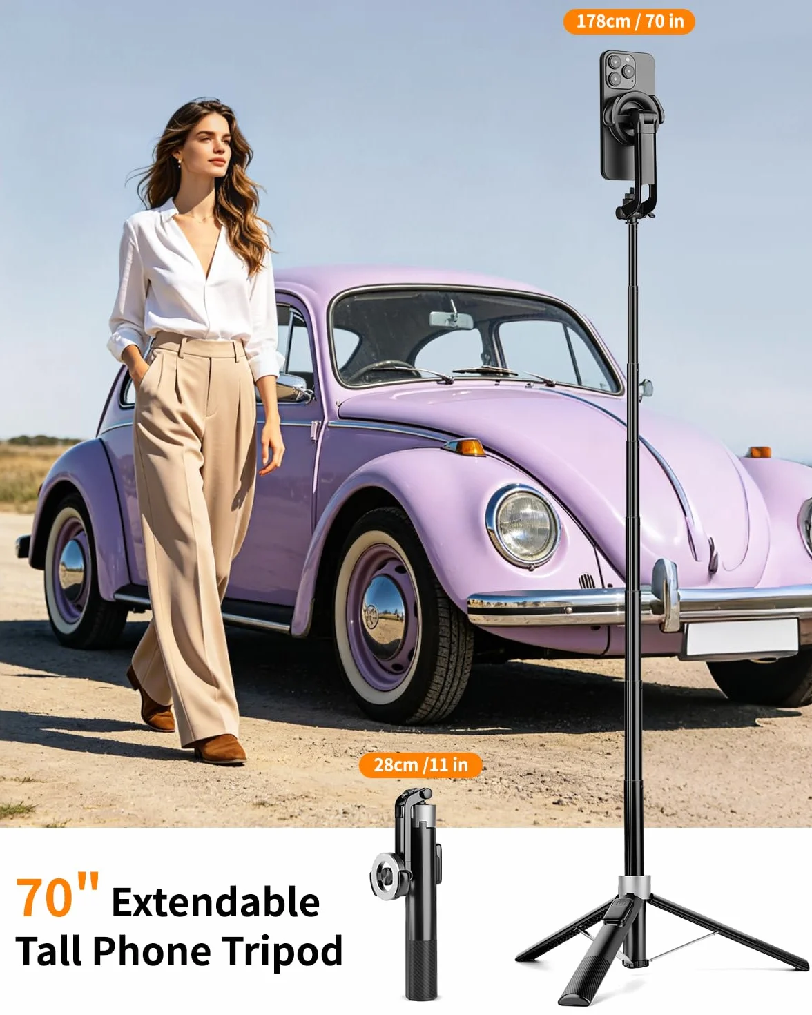 Victiv Statyw do telefonu do selfie Stick, 177.8 cm wysuwany magnetyczny statyw do telefonu z pilotem zdalnego sterowania, statyw do iPhone'a 16, 15, 14, 13, 12, Samsung