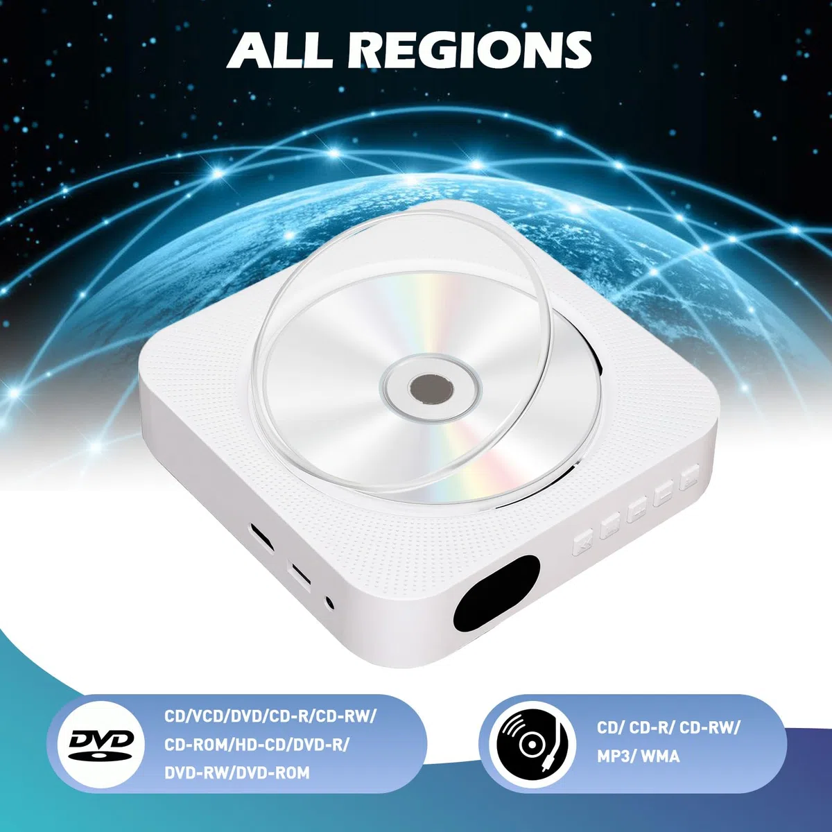 Przenośny odtwarzacz DVD/CD z Bluetooth, wbudowany głośnik Hi-Fi do montażu na ścianie domowe audio Boombox z pilotem zdalnego sterowania HDMI do podłączenia TV radio FM, odtwarzacz USB dla