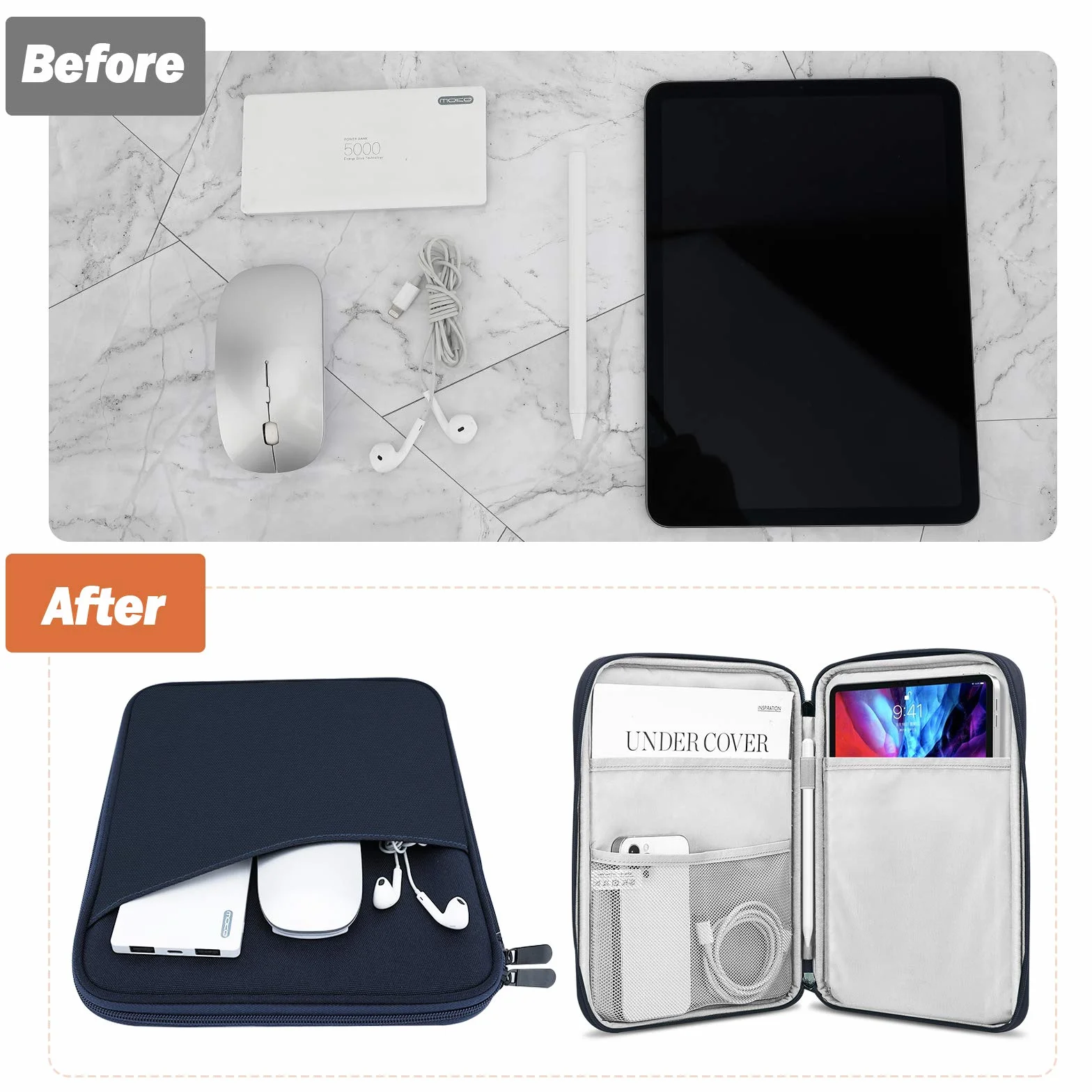 MoKo Etui na tablet 9-11 cali, pasuje do iPada air 5 10.9" 2022, iPada Pro 11 M2 2022-2018, iPada 10 10.9 2022, iPada Air 4 10.9, Tab S8/A7, torby ochronnej z kieszenią, Indigo