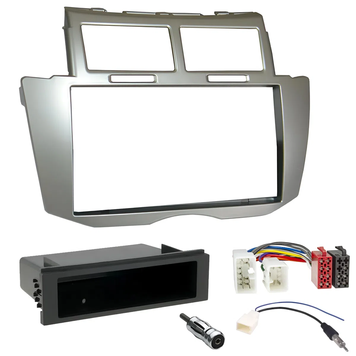 Sound Way Zestaw instalacyjny radia samochodowego Double DIN, rama przedniego panelu 2 DIN, kabel łączący ISO, adapter antenowy, kompatybilny z Toyota Yaris 2005-2011