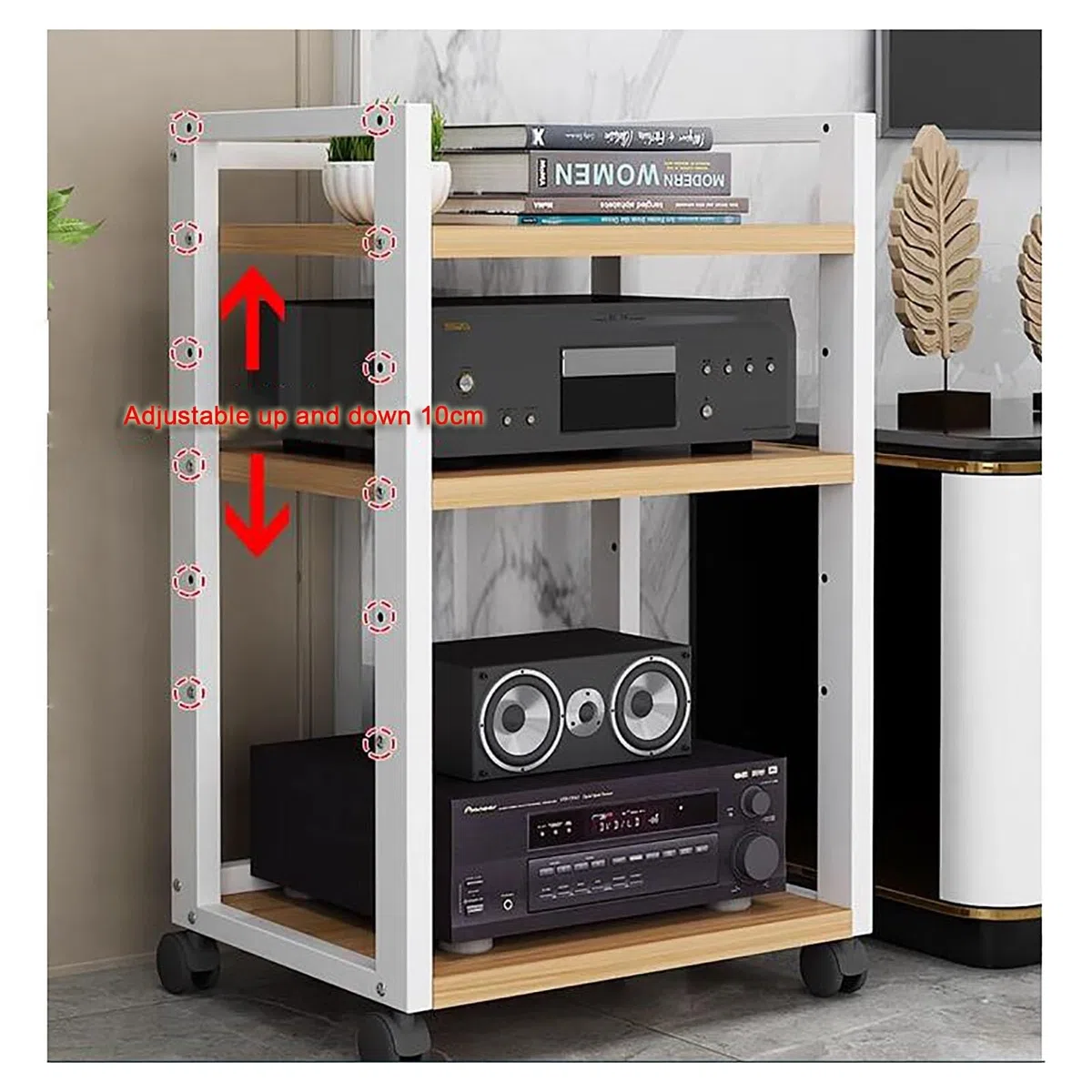 Półki Zdejmowany stojak audio Stojak na płyty CD Szafka narożna Szafka na komponenty Stojak stereo Wieża audio z drewnianą półką o regulowanej wysokości do domu/biura/audio-wideo (kolor: C-3-50X4