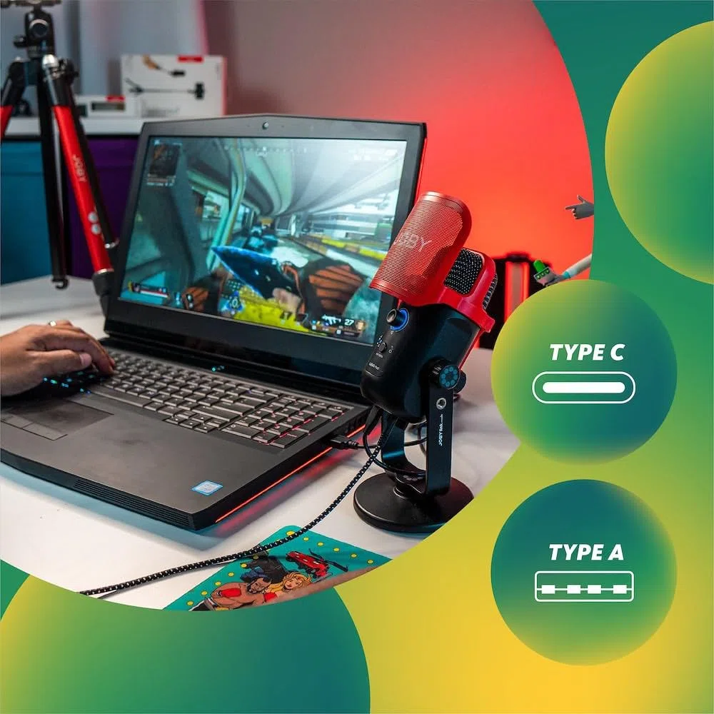 JOBY Wavo POD Mikrofon pojemnościowy z połączeniem USB, mikrofonem do przesyłania strumieniowego, podcastu, wywiadu, wyciszenia i wzmocnienia przez Micro USB, możliwość powrotu przez słuchawki,