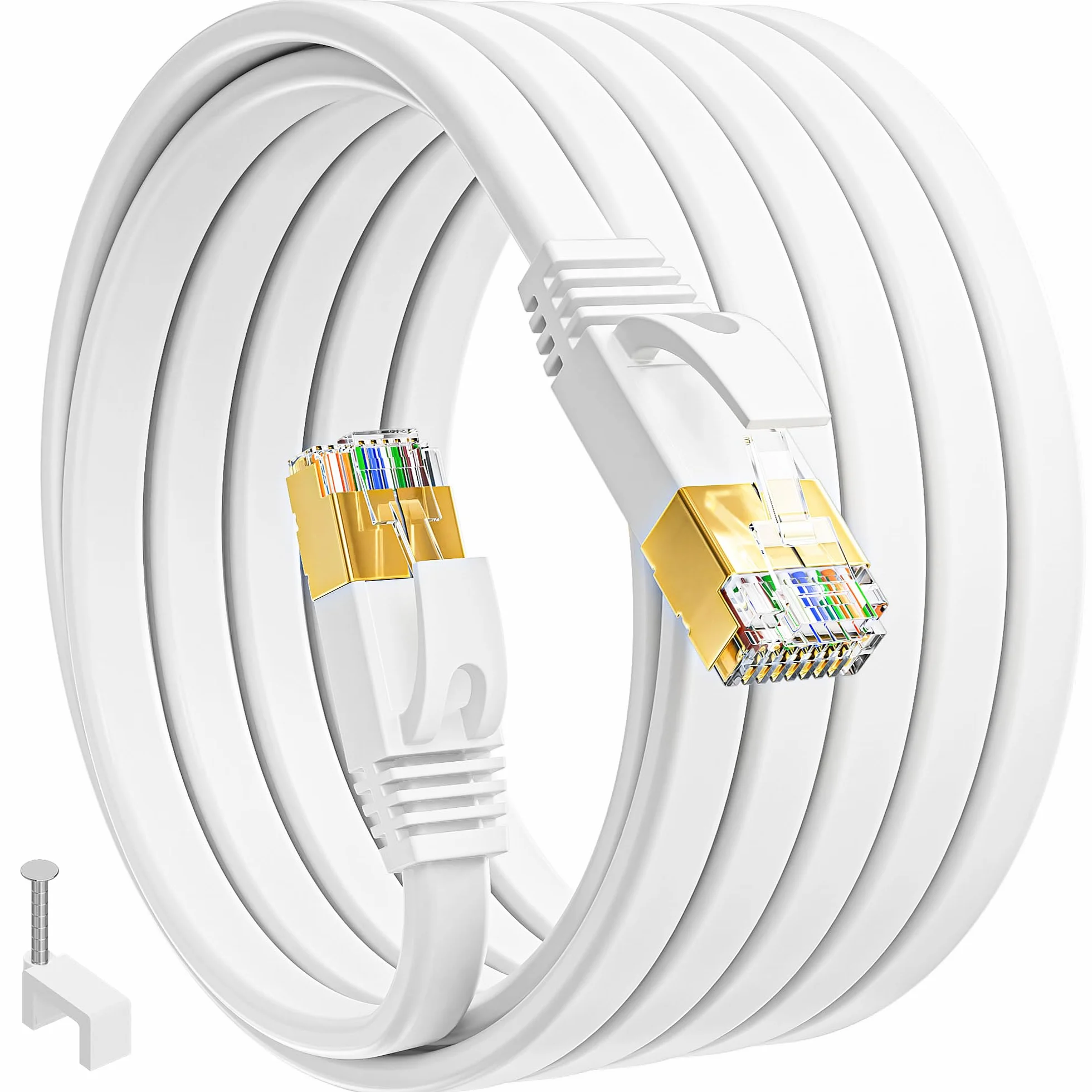Kabel Ethernet 20m Cat 7 Kabel Sieciowy 20 Metrów Ekranowany Ethernet Cable Kabel Masowy Rj45 Gigabit Biały Pancerz LAN Cable Wysoka Prędkość 600MHz Kat.7 Kabel do Internetu dla Routera Modemu