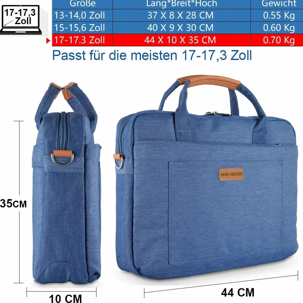 Etui na laptopa wodoszczelne odporne na uderzenia Torba na ramię Aktówka 17-17,3 cala niebieski