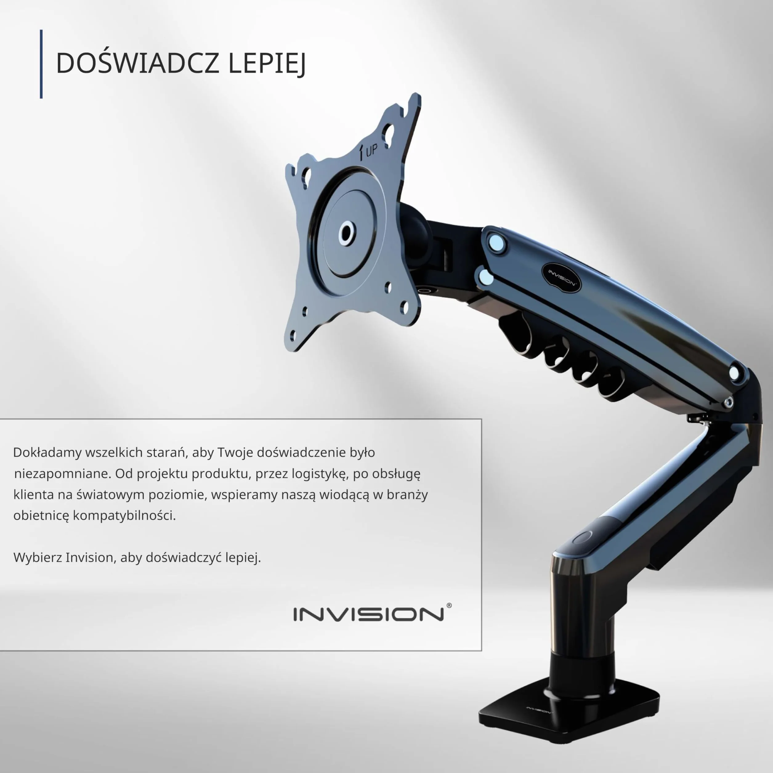 Invision Solidny, obrotowy, uchwyt biurkowy na sprężynie gazowej do monitora LCD, LED od 13 do 32 cali o wadze od 2 kg do 9 kg, Czarny (MX200)