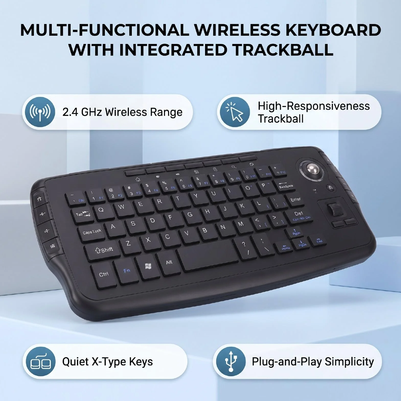 Bewinner Klawiatura z myszką Trackball, Zestaw Klawiatury i Myszy Bezprzewodowej Trackball 2,4 GHz, Mini Klawiatura z Kółkiem Przewijania Myszy do Komputera PC, Android TV Box,