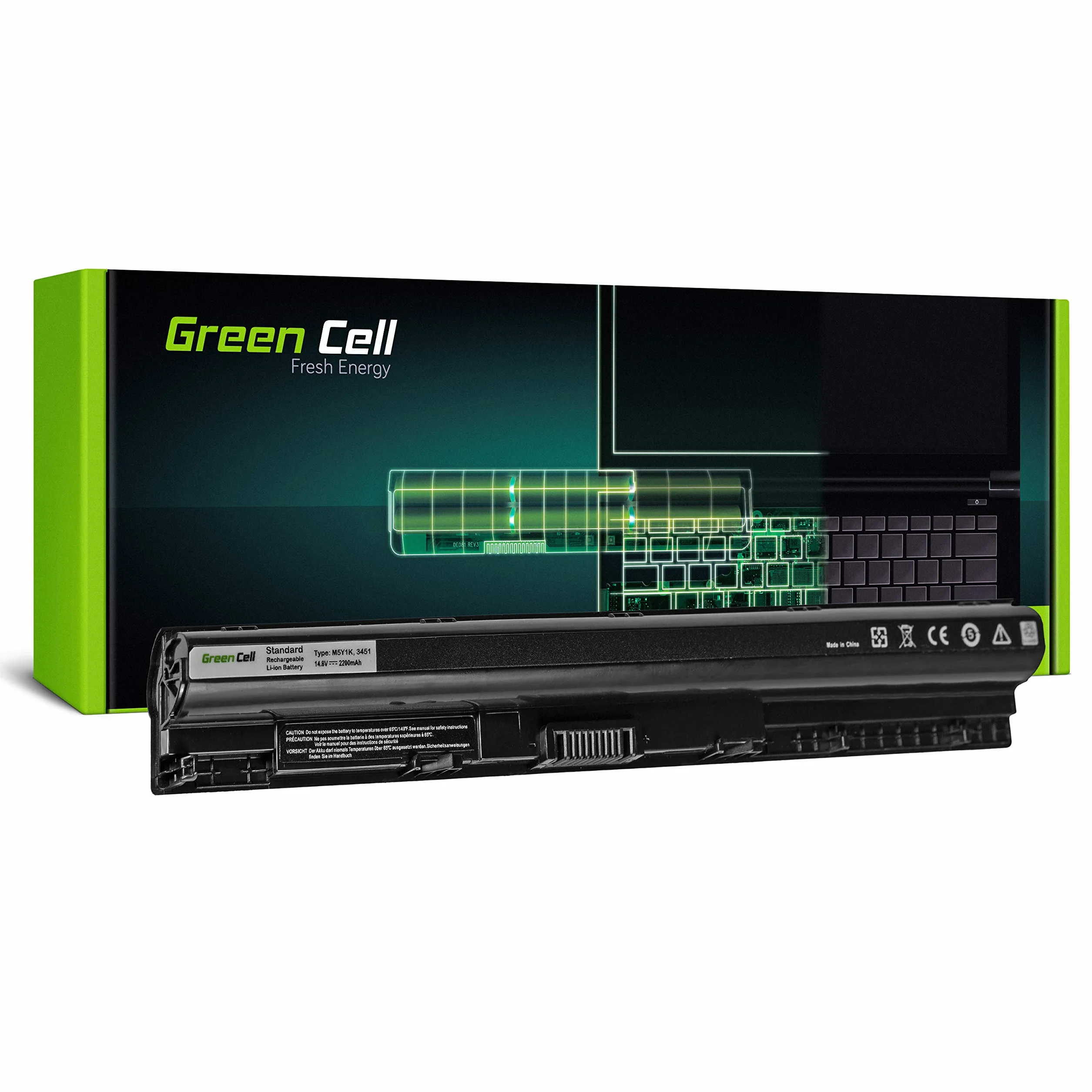 Green Cell Bateria K185W M5Y1K WKRJ2 do Dell Inspiron 14 3451 3452 15 3551 3552 3555 3558 3559 3567 5551 5552 5555 5558 5559 17 5755 5758 5759 Latitude 3470 3570 Vostro 3568 (2200mAh 14.8V Czarna)