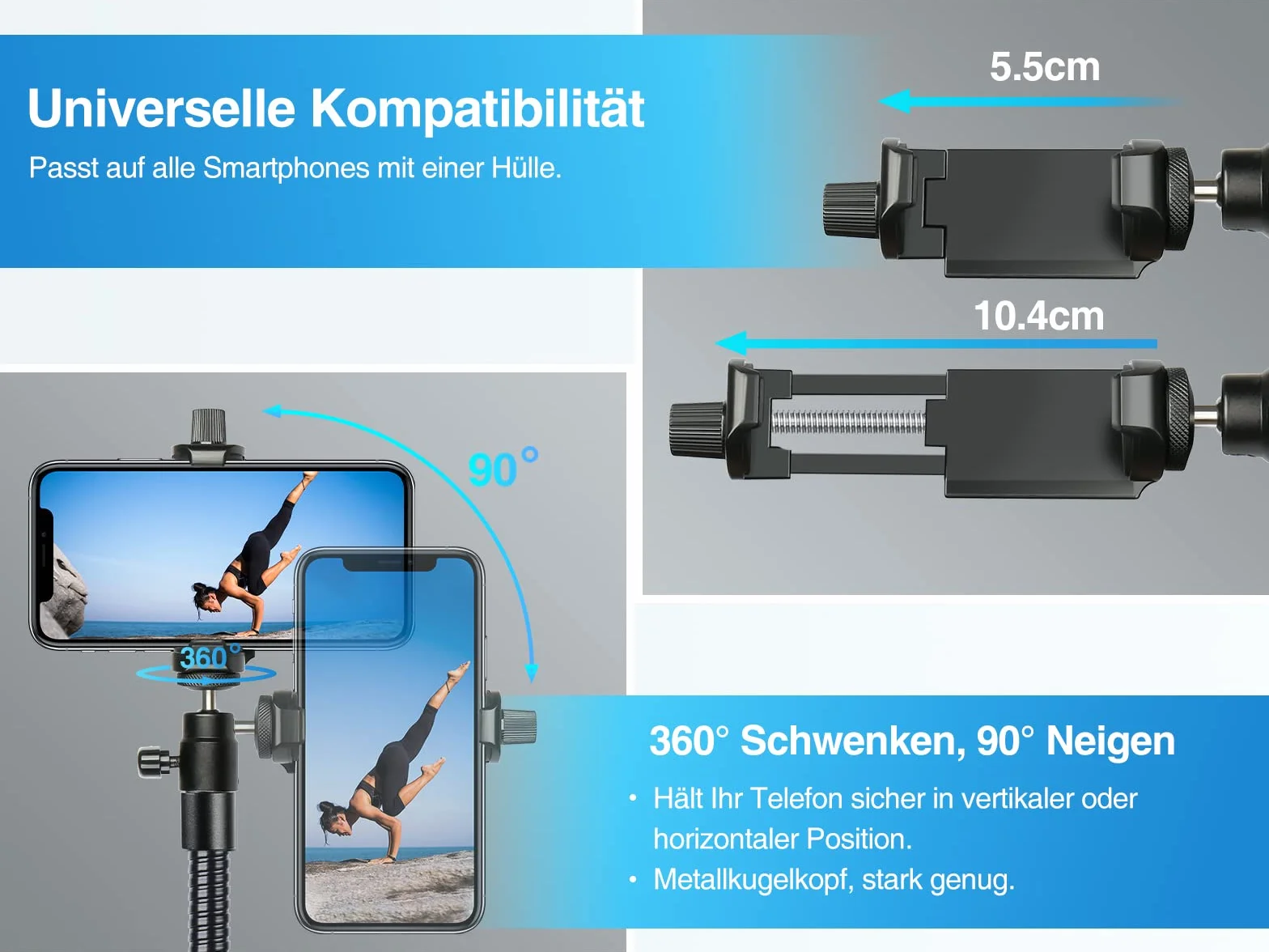 Elitehood Statyw o wysokości 205 cm do iPhone'a i Androida, elastyczny stojak na telefon z regulowaną gęsią szyją 43 cm, wytrzymały metalowy statyw do iPhone 14 Pro Max / 13/12